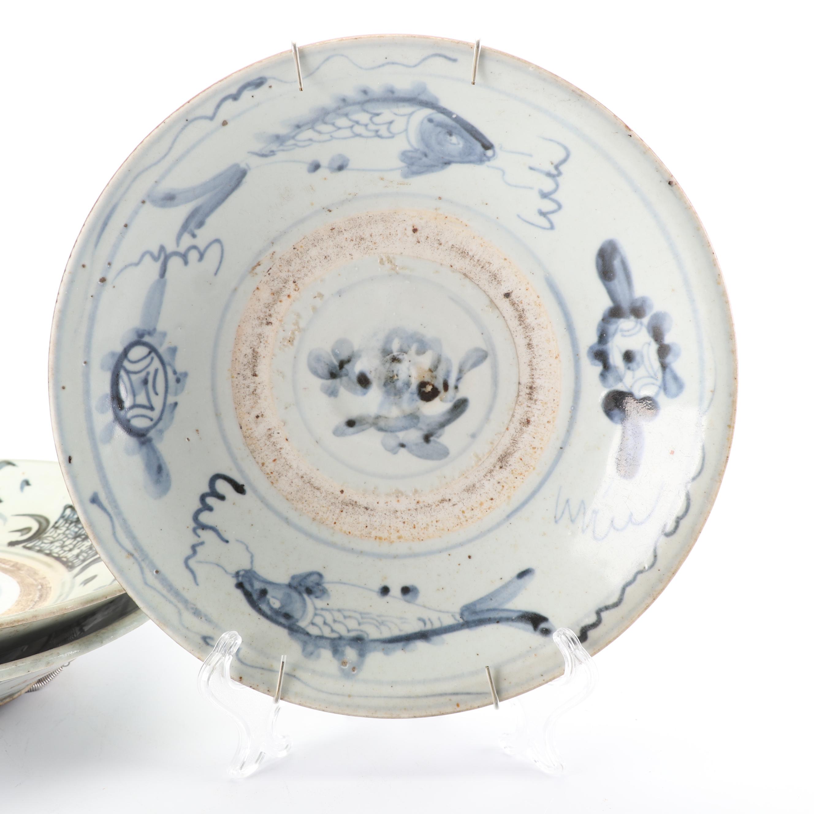 Chinese Zhangzhou Hand-Painted Blue and White Porcelain Bowls, Ming Dynasty