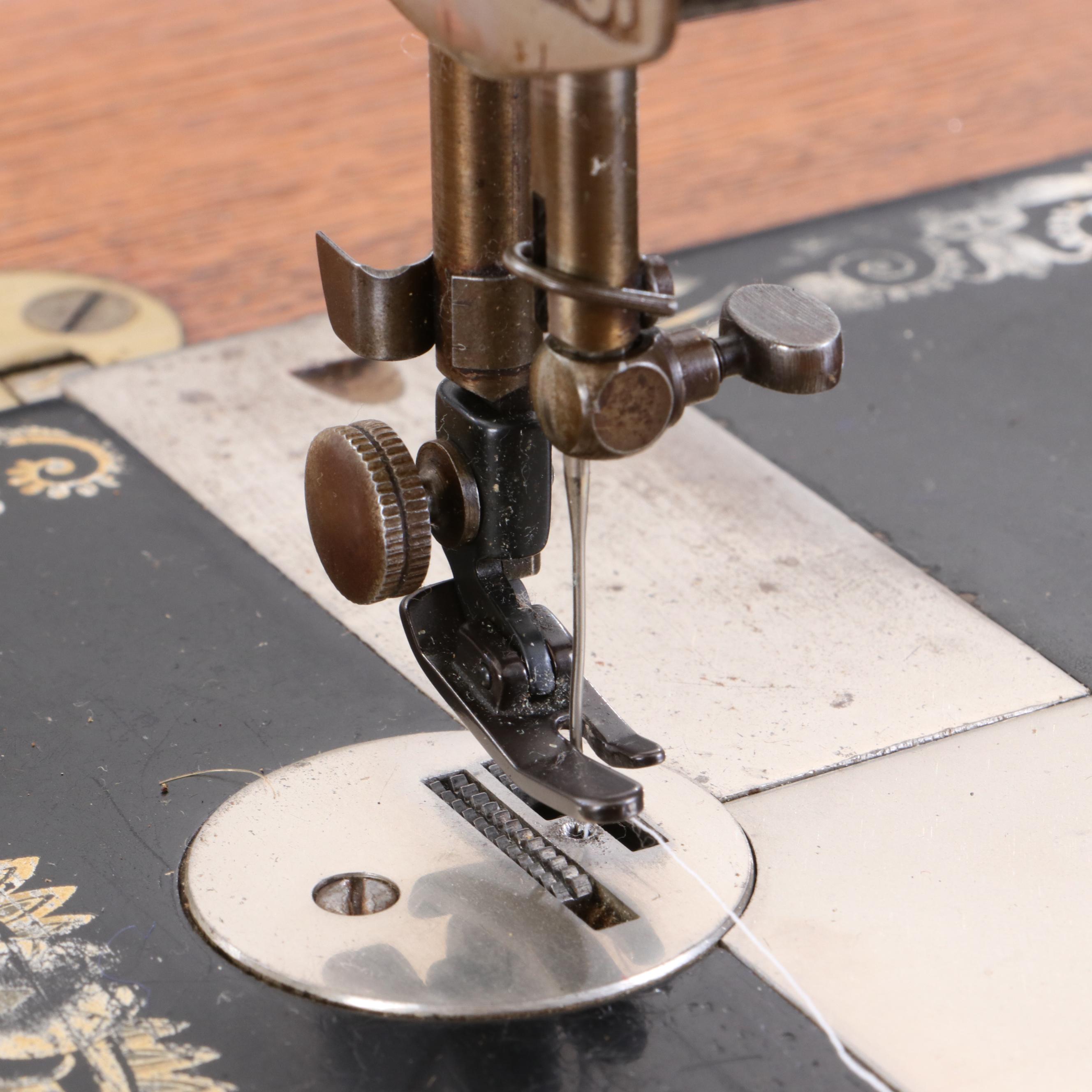 Oak Singer Sewing Machine and Sewing Accessories, Patented 1891