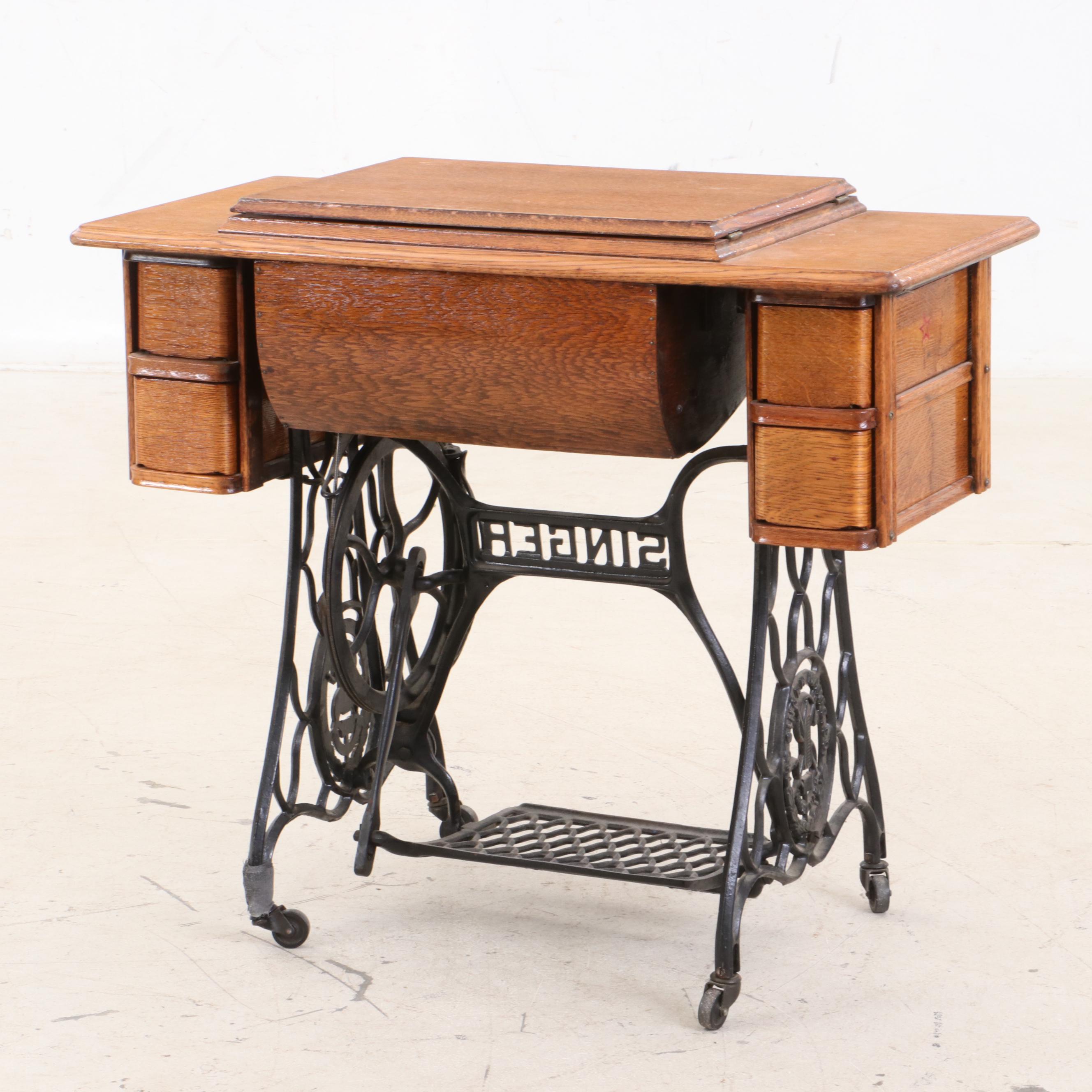 Oak Singer Sewing Machine and Sewing Accessories, Patented 1891