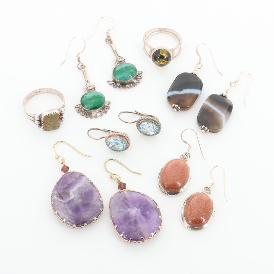 Assorted Sterling Silver Mixed Gemstone Earrings and Pendants