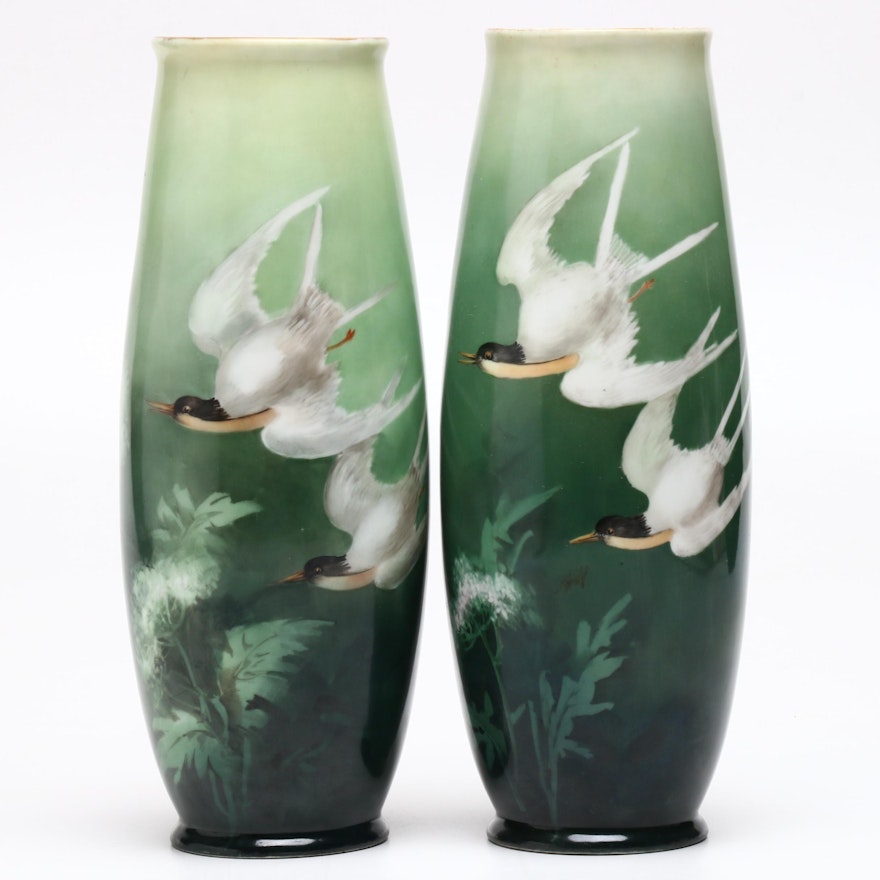 Hand-Painted Austrian Porcelain Vases, Early 20th Century
