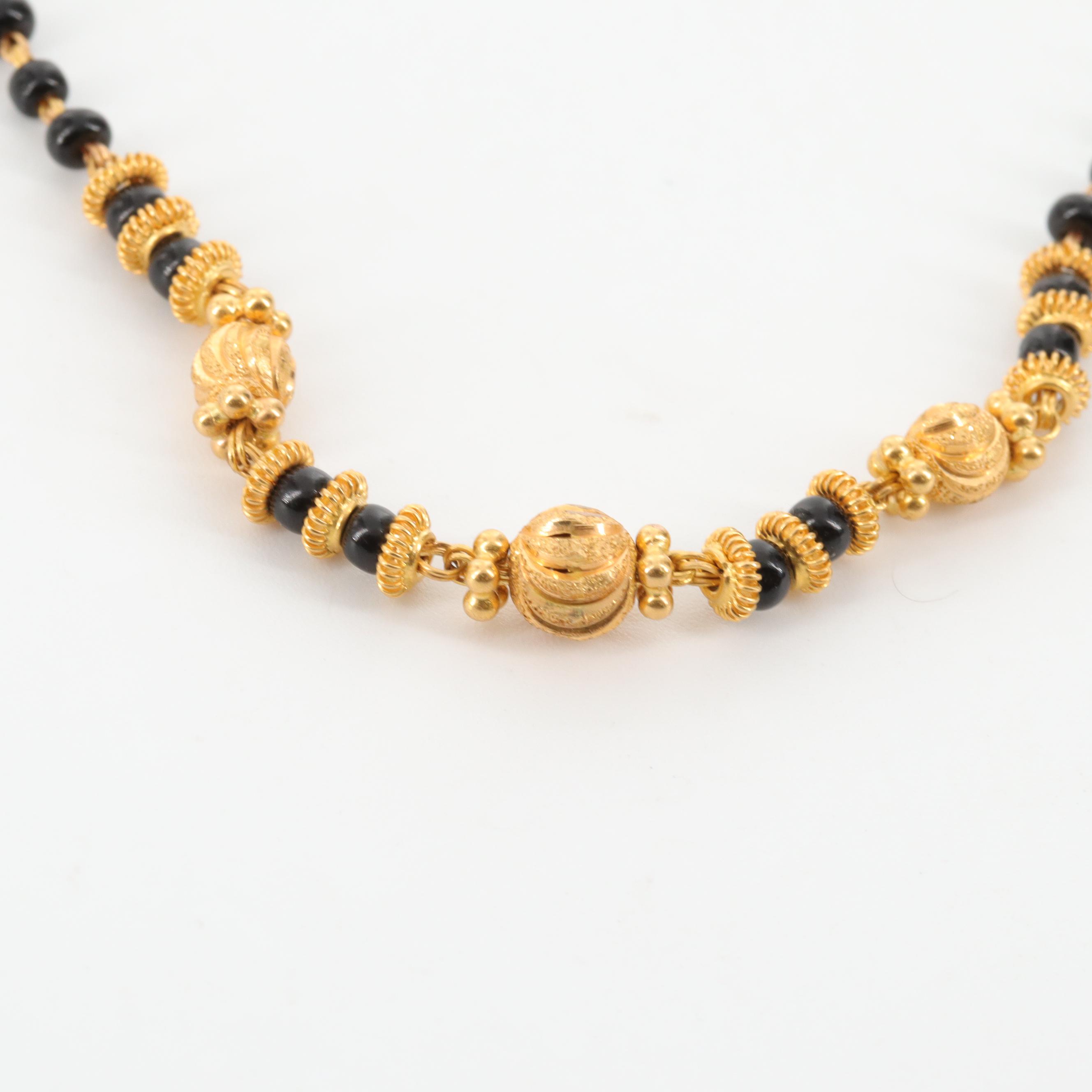 18K Yellow Gold Diamond Cut Bead and Black Coral Necklace