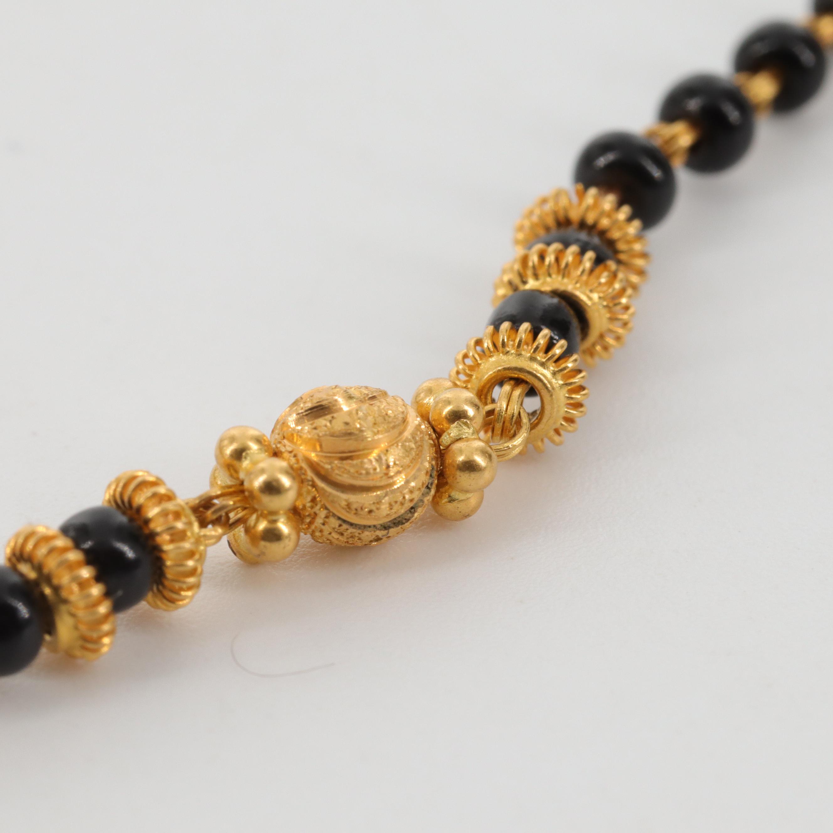 18K Yellow Gold Diamond Cut Bead and Black Coral Necklace