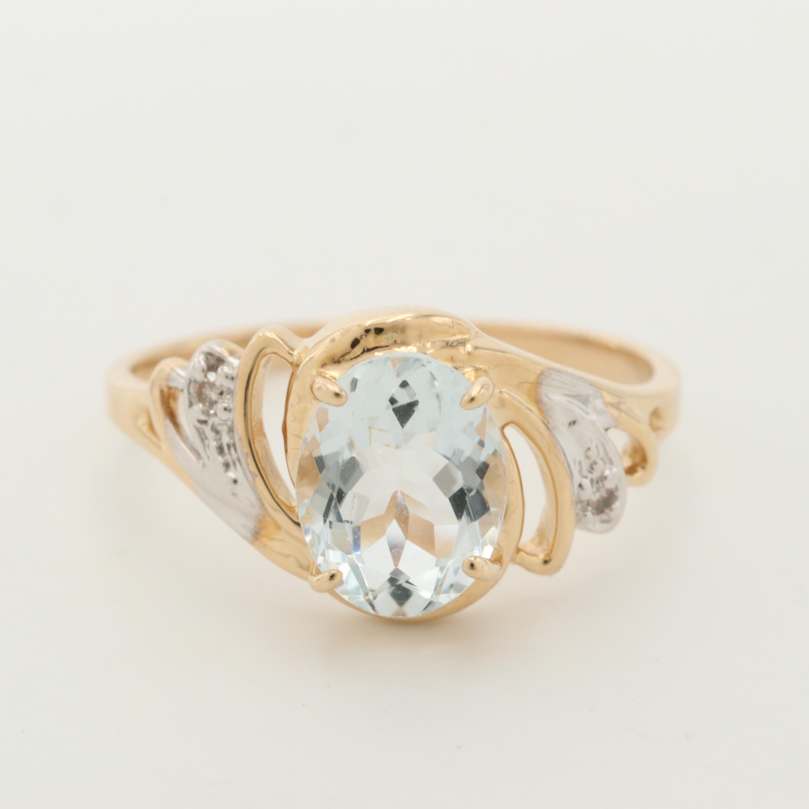 10K Yellow Gold Aquamarine and Diamond Rings