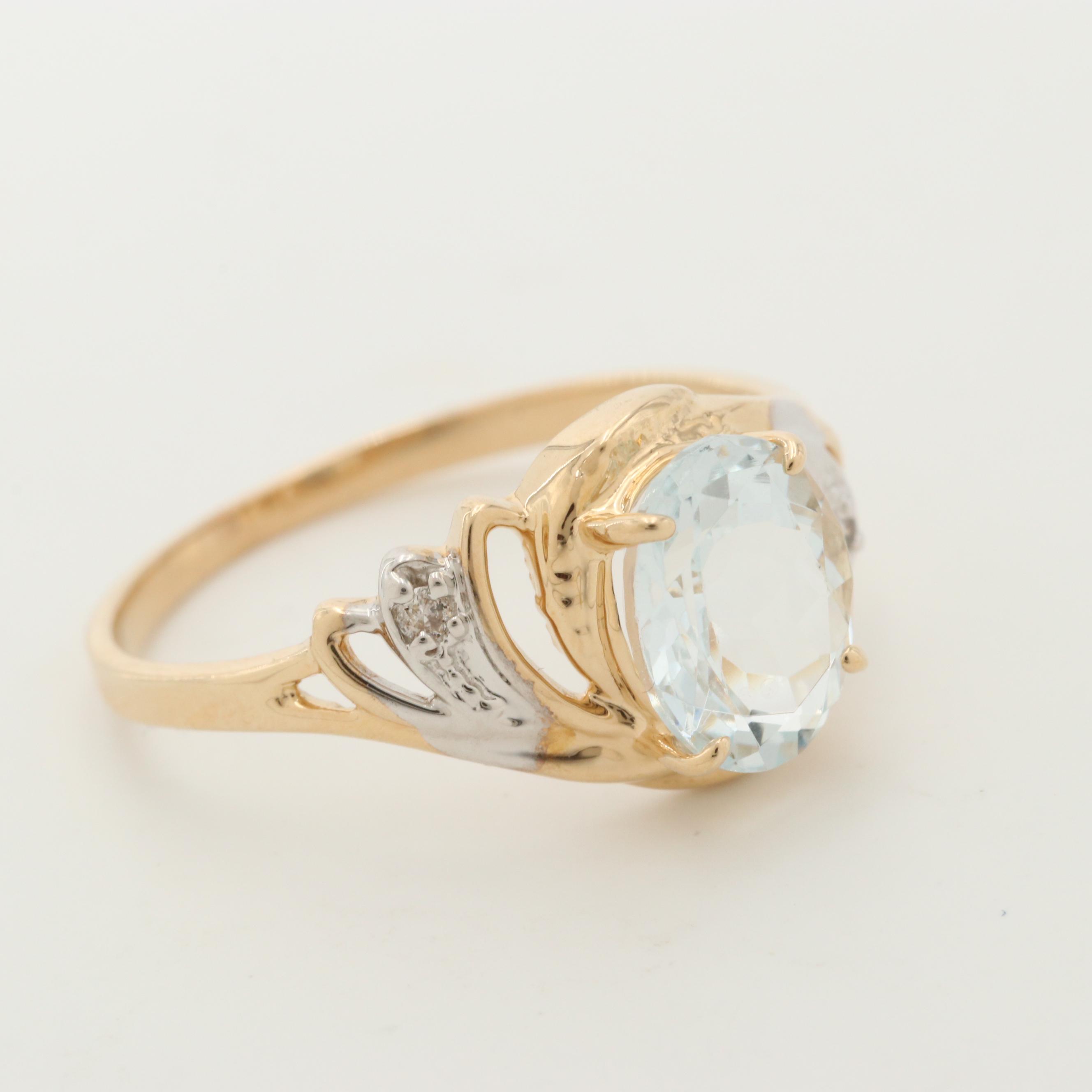 10K Yellow Gold Aquamarine and Diamond Rings