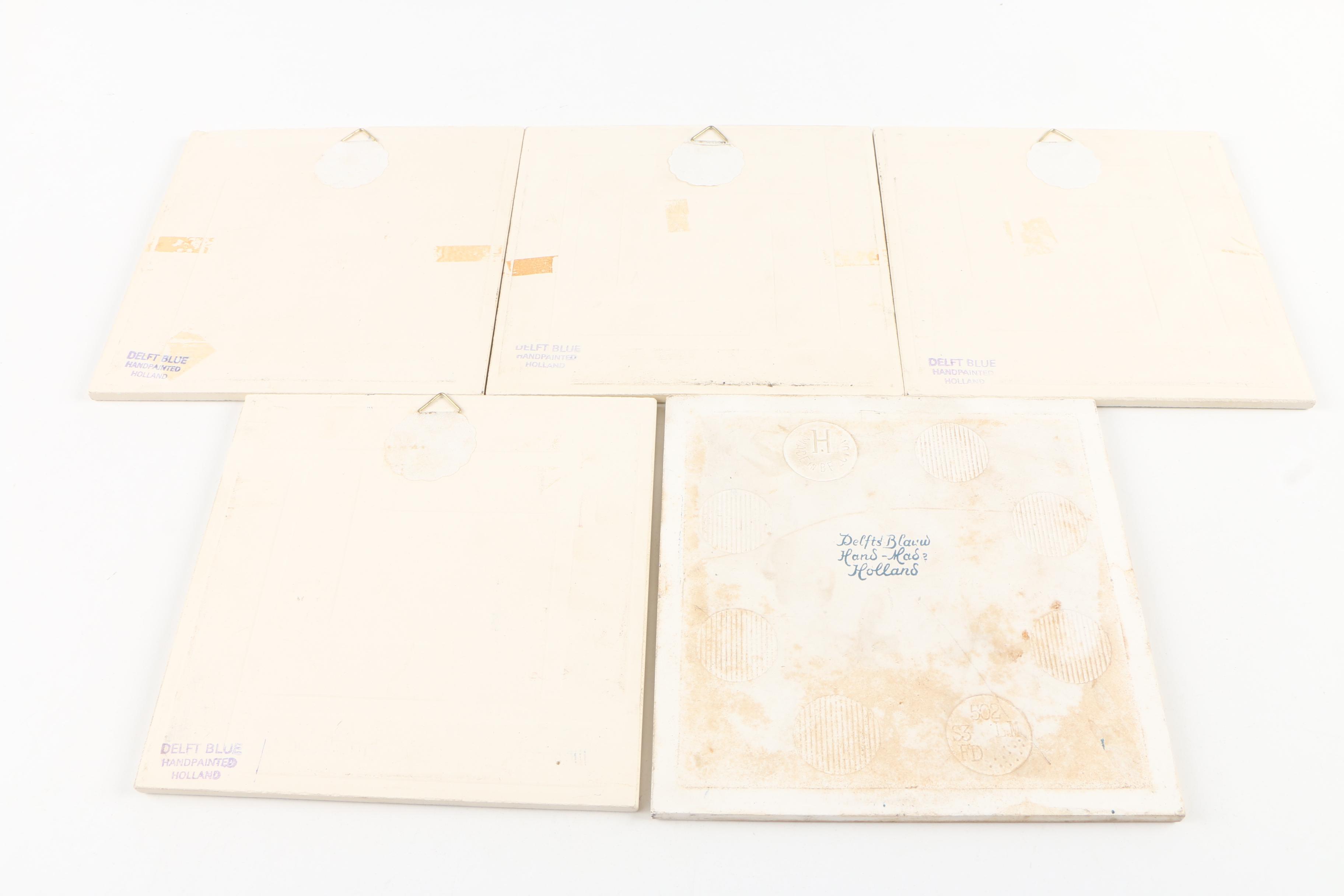 Dutch Hand-Painted Delft Blue Windmill Scenes Ceramic Wall Tiles