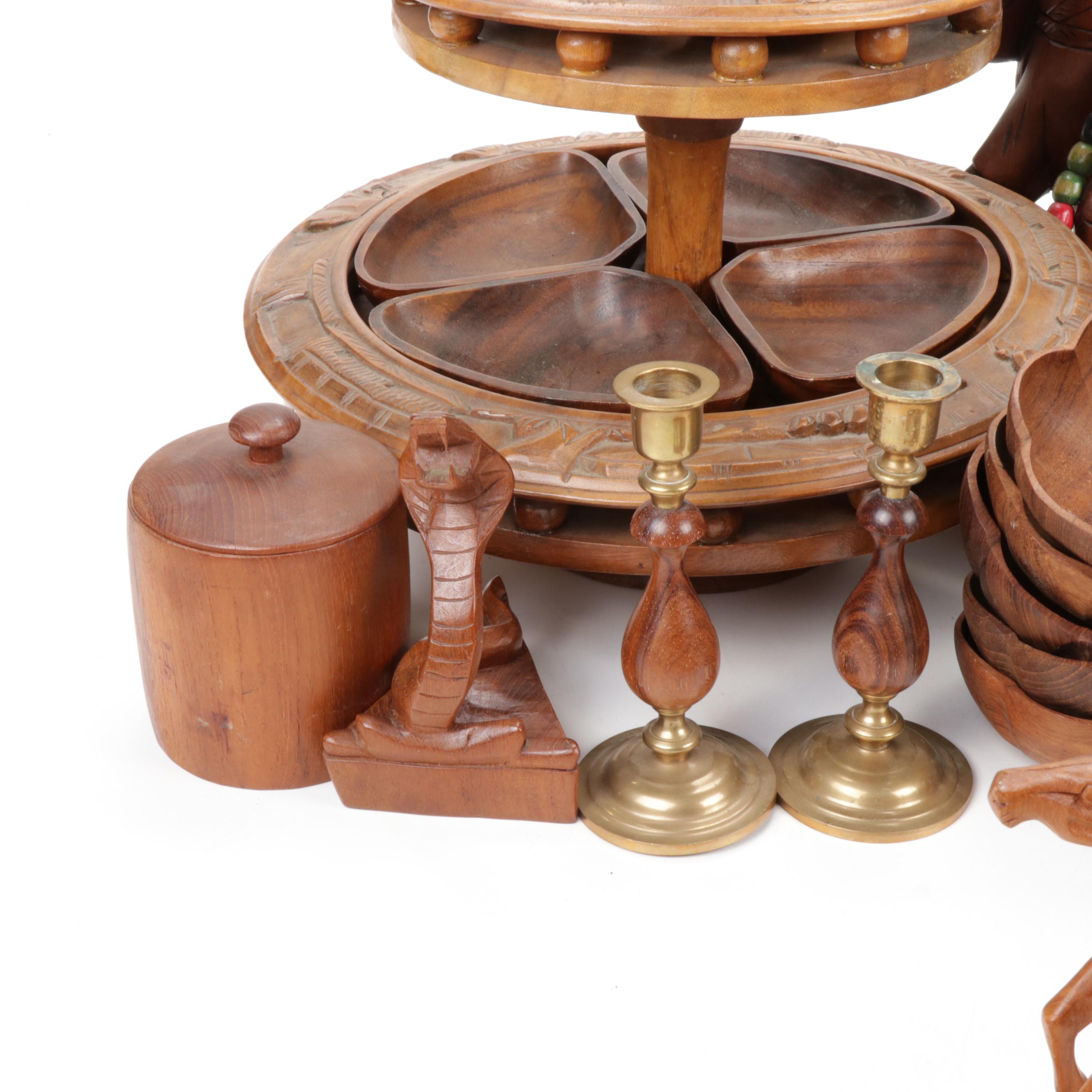 Hand-Carved Teak Wood Decor and Serveware