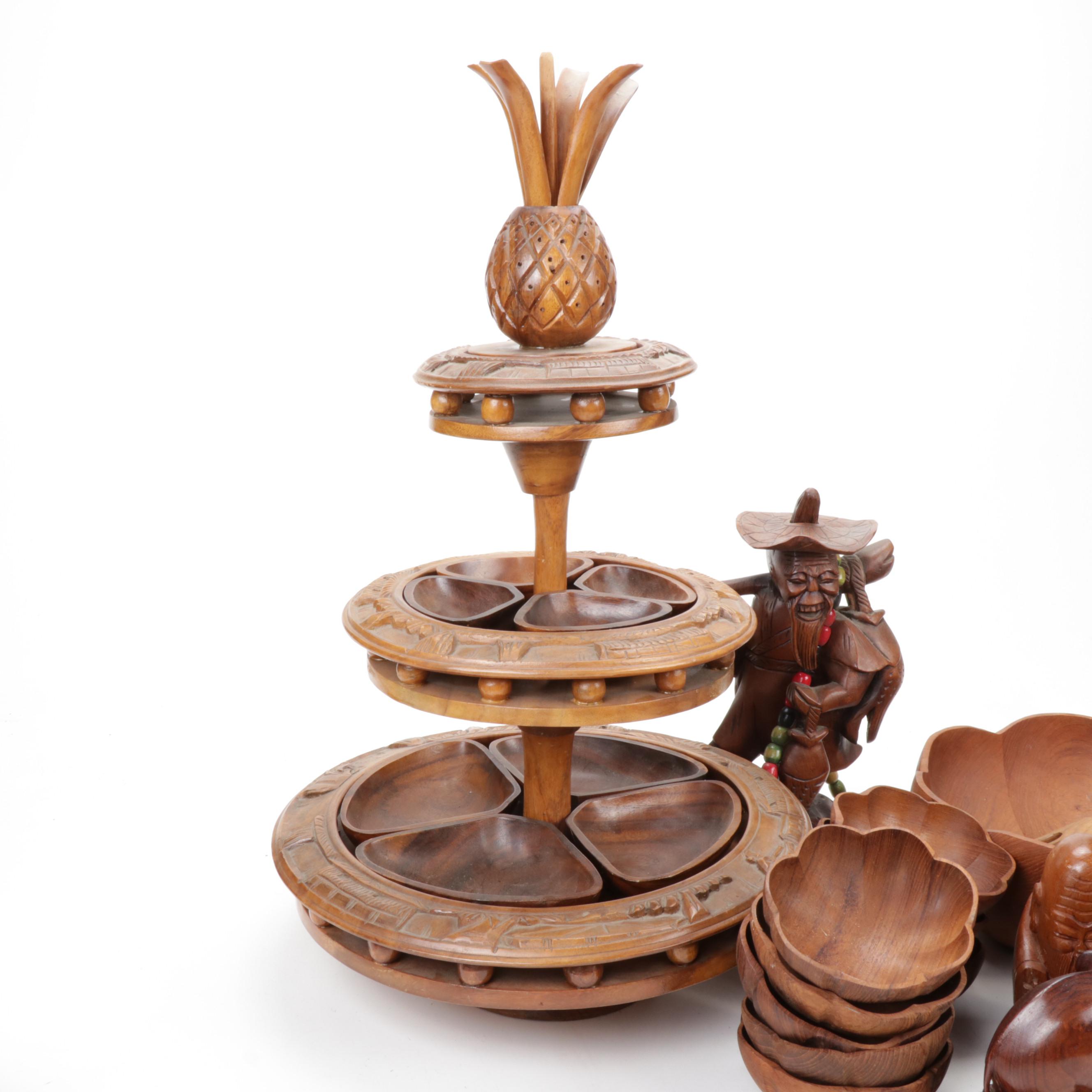 Hand-Carved Teak Wood Decor and Serveware