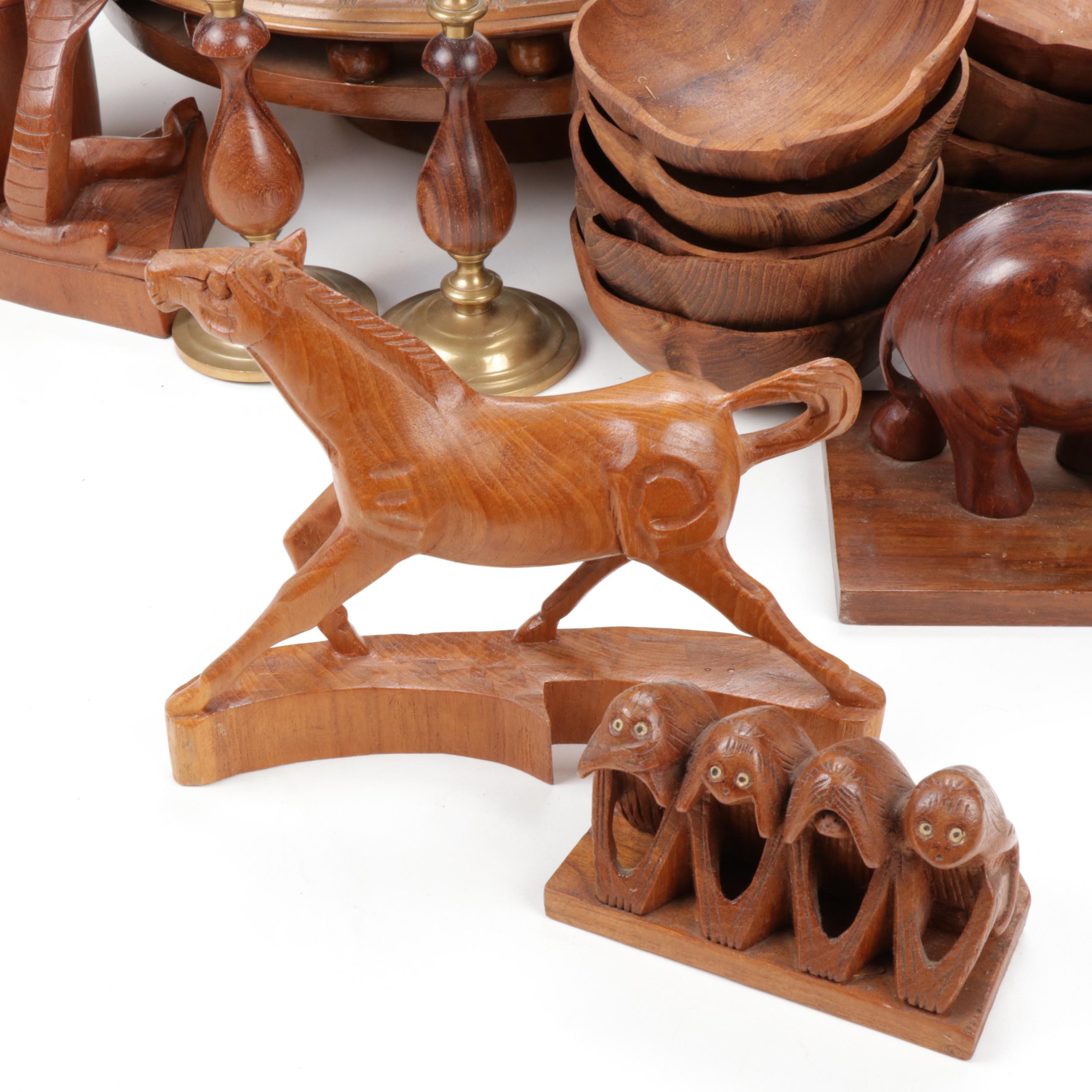 Hand-Carved Teak Wood Decor and Serveware