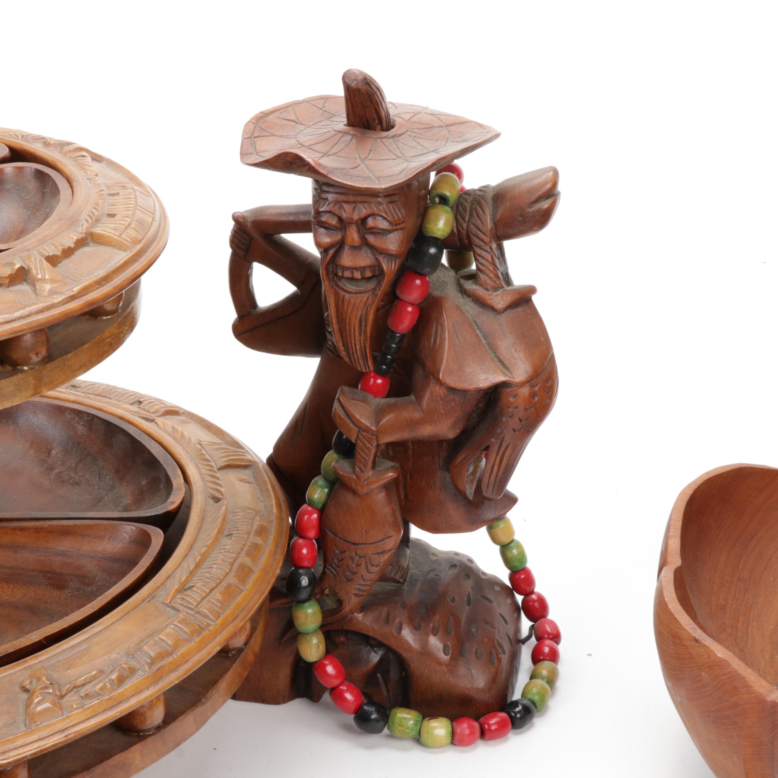 Hand-Carved Teak Wood Decor and Serveware