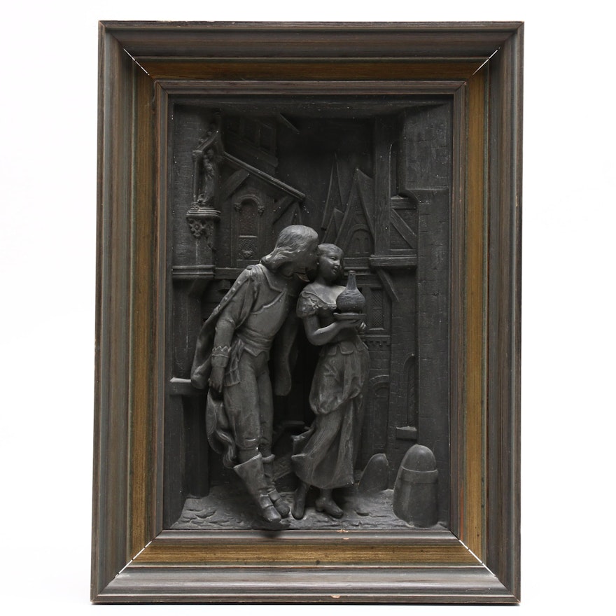Young Lovers Spelter Relief Sculpture