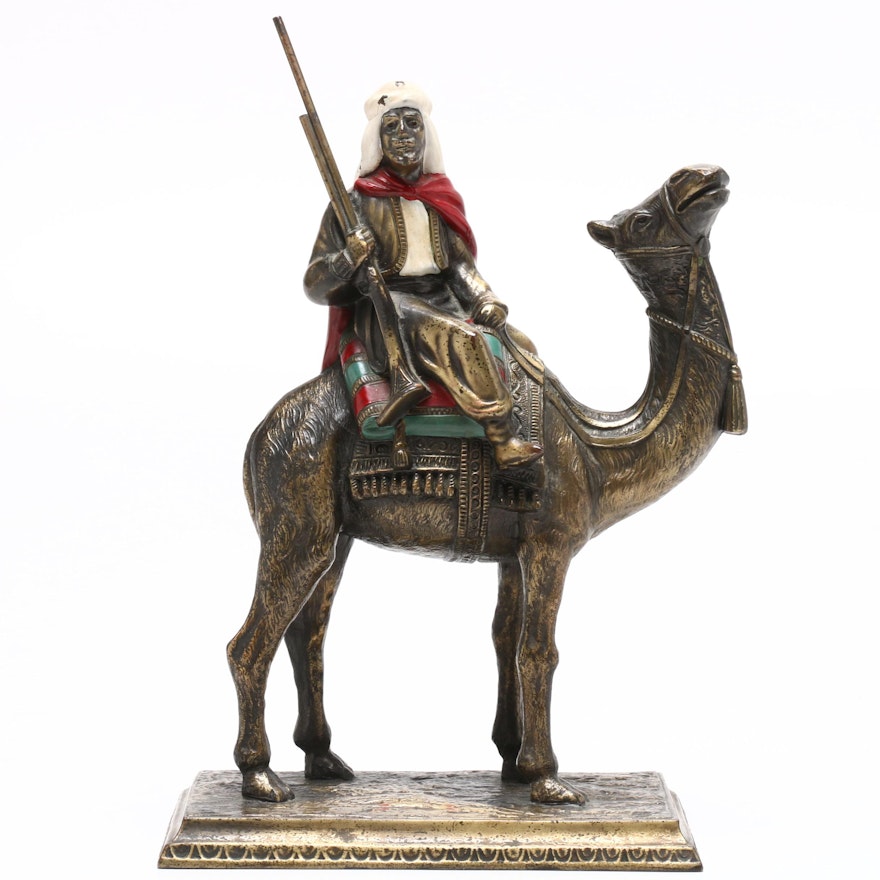 Middle Eastern Style Man on Camelback Spelter Sculpture