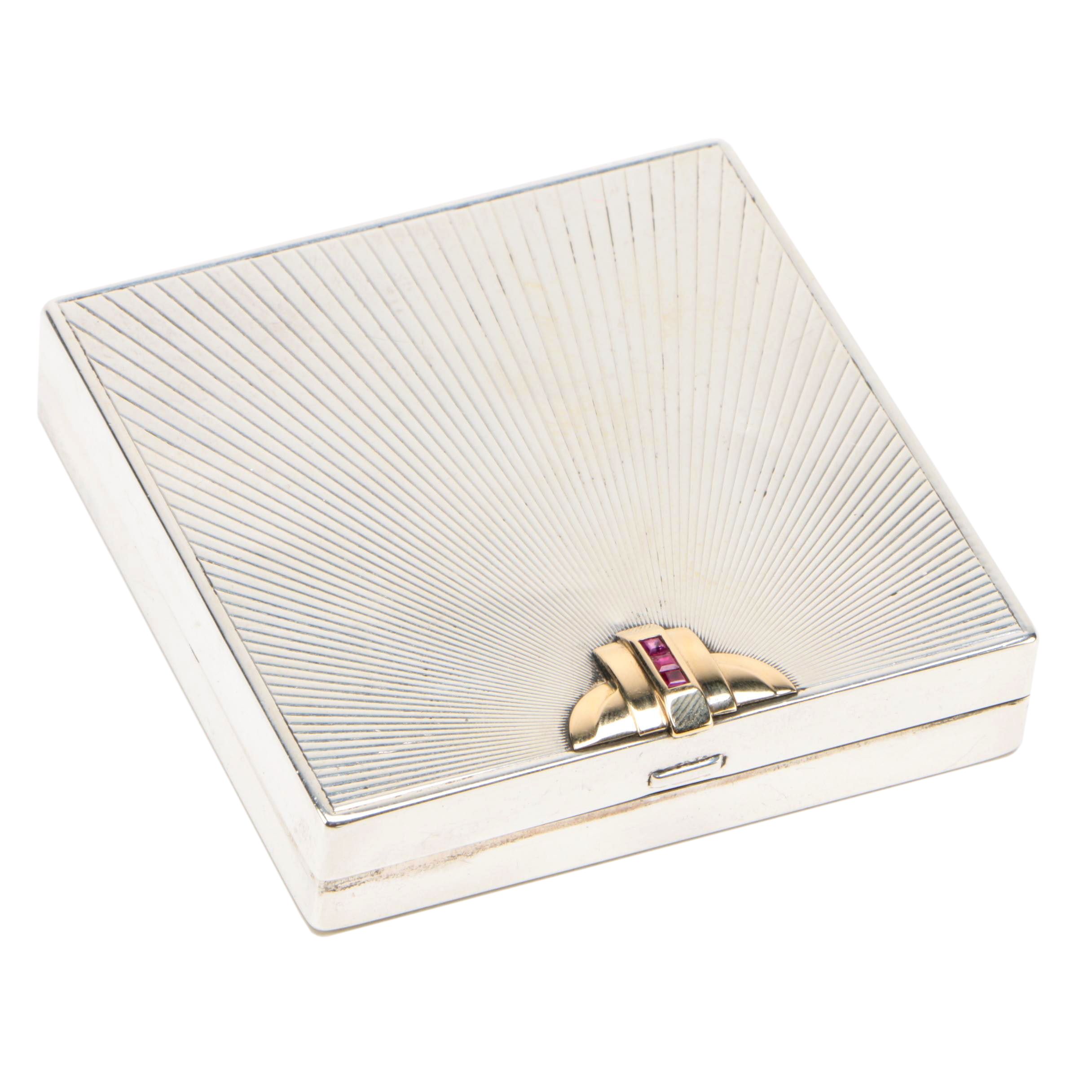 Tiffany & Co. Sterling Silver, 14K Yellow Gold, and Ruby Cigarette Case