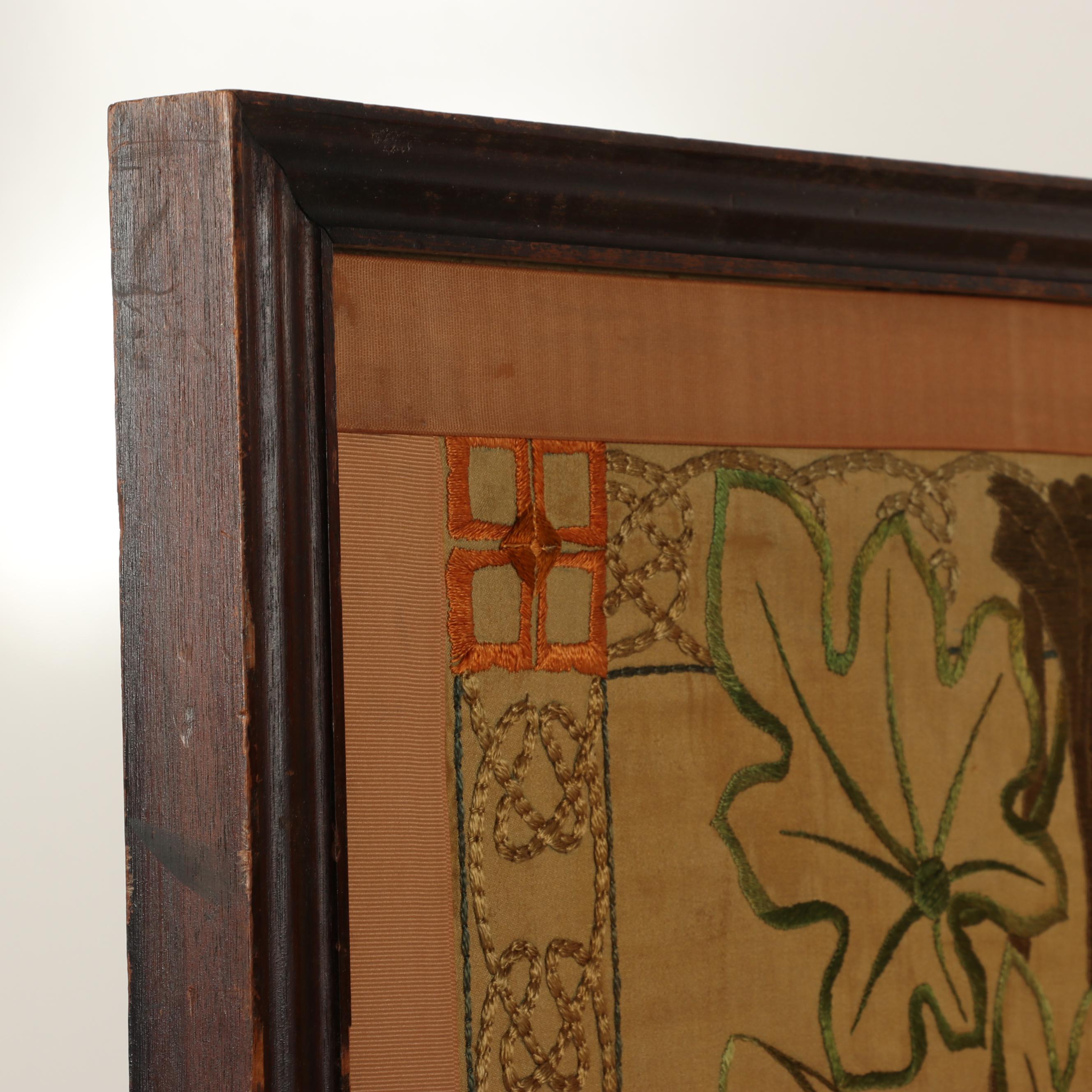 Chinese Embroidered Silk Three Panel Folding Screen