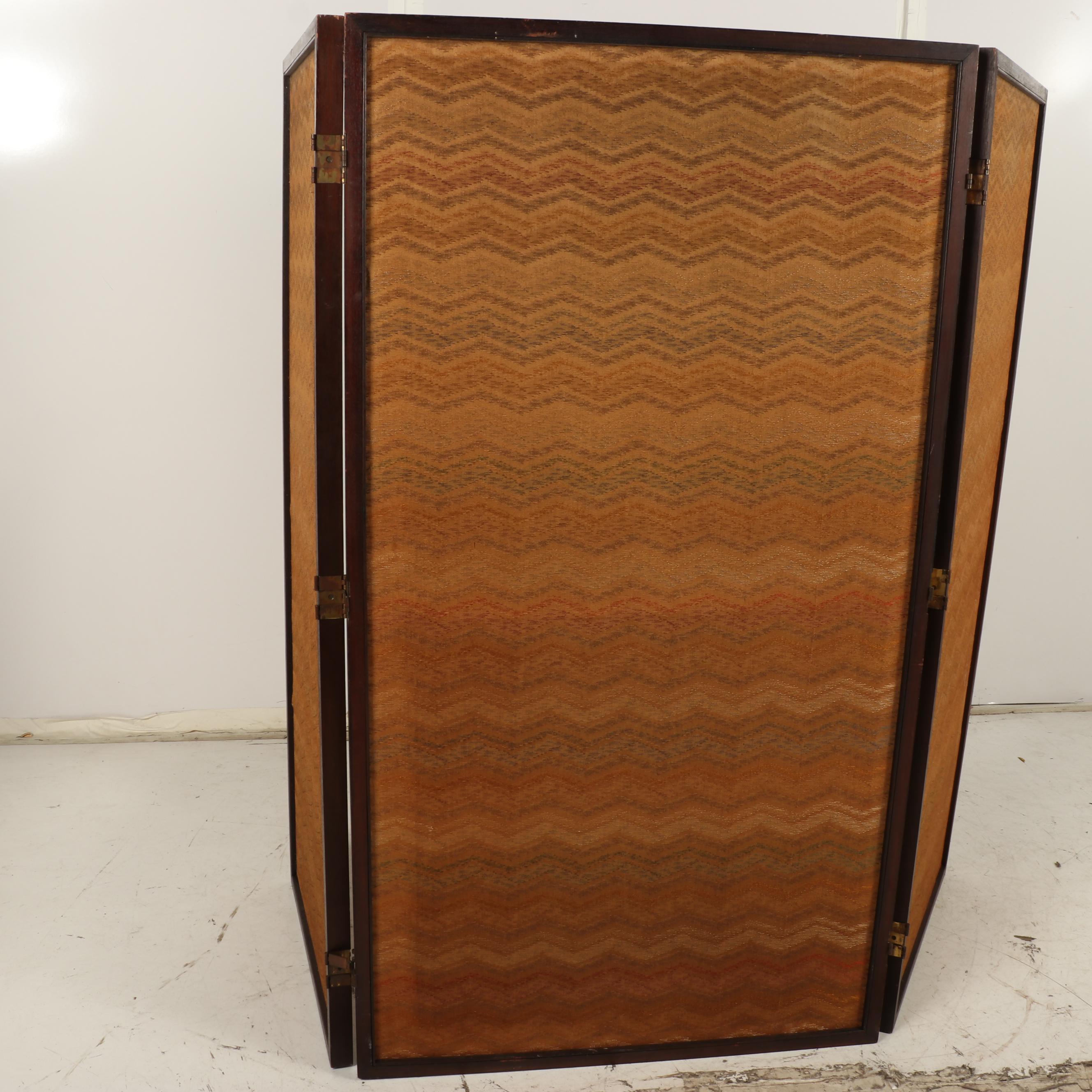 Chinese Embroidered Silk Three Panel Folding Screen