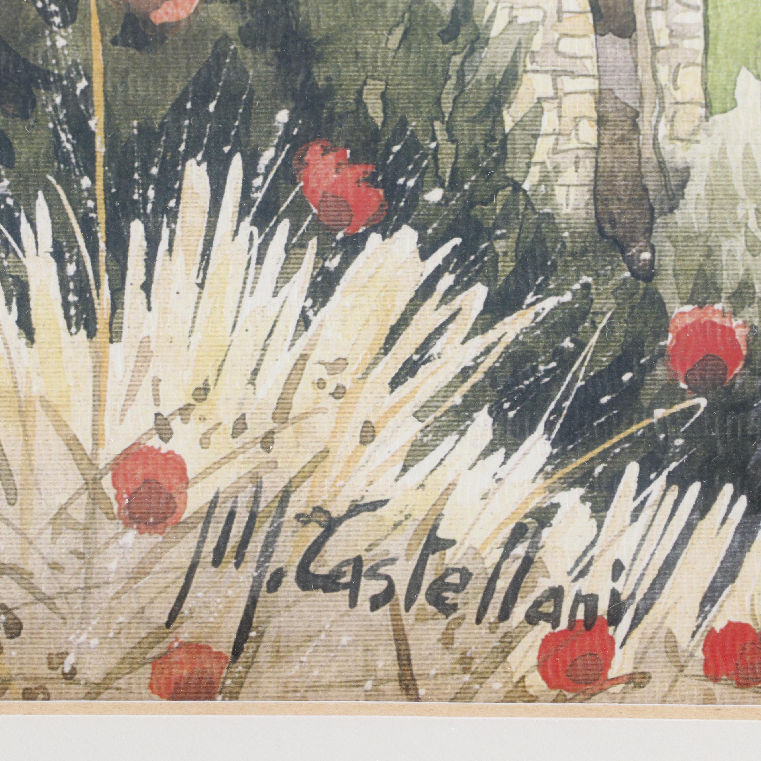 M. Castellani Watercolor Painting of Architectural Landscape