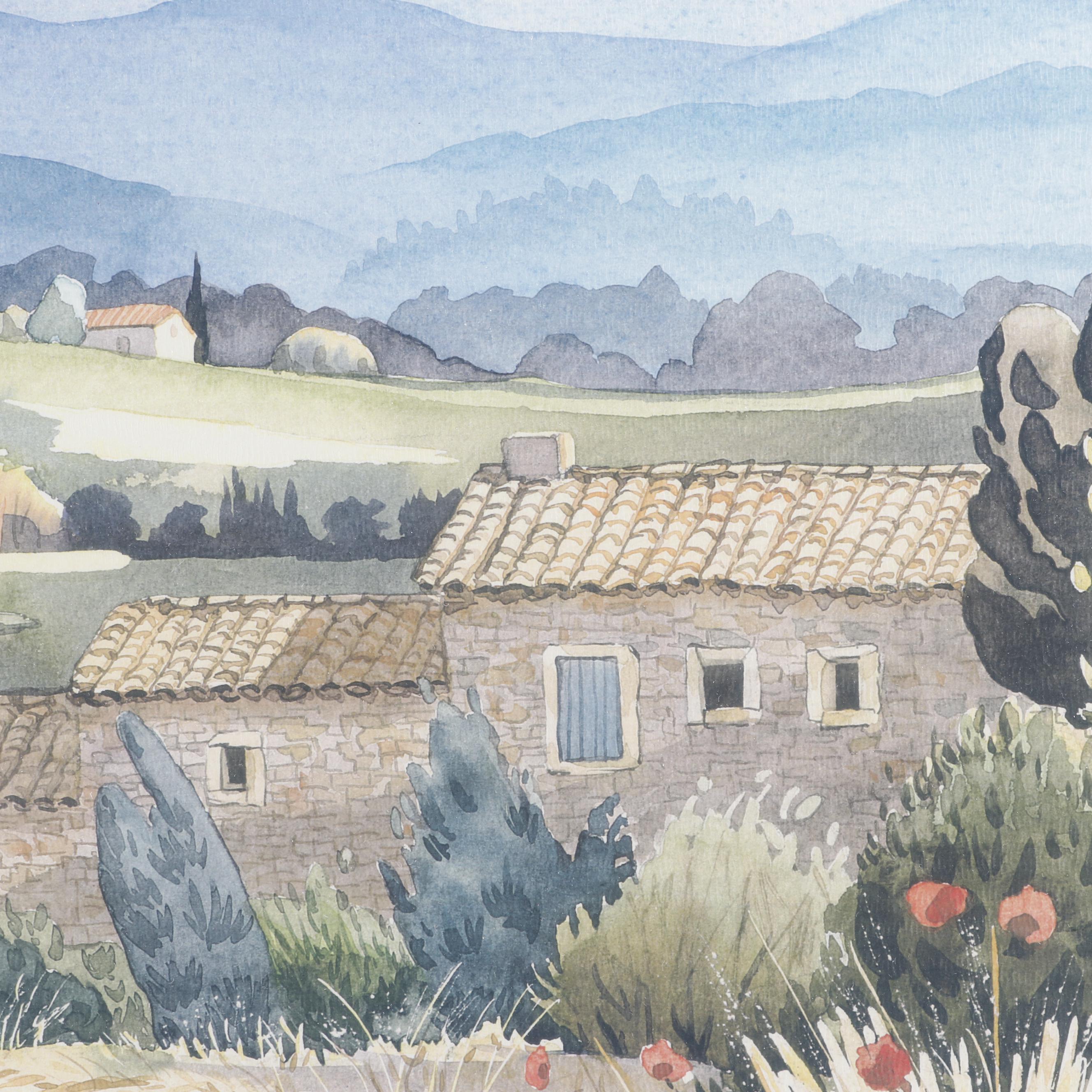 M. Castellani Watercolor Painting of Architectural Landscape