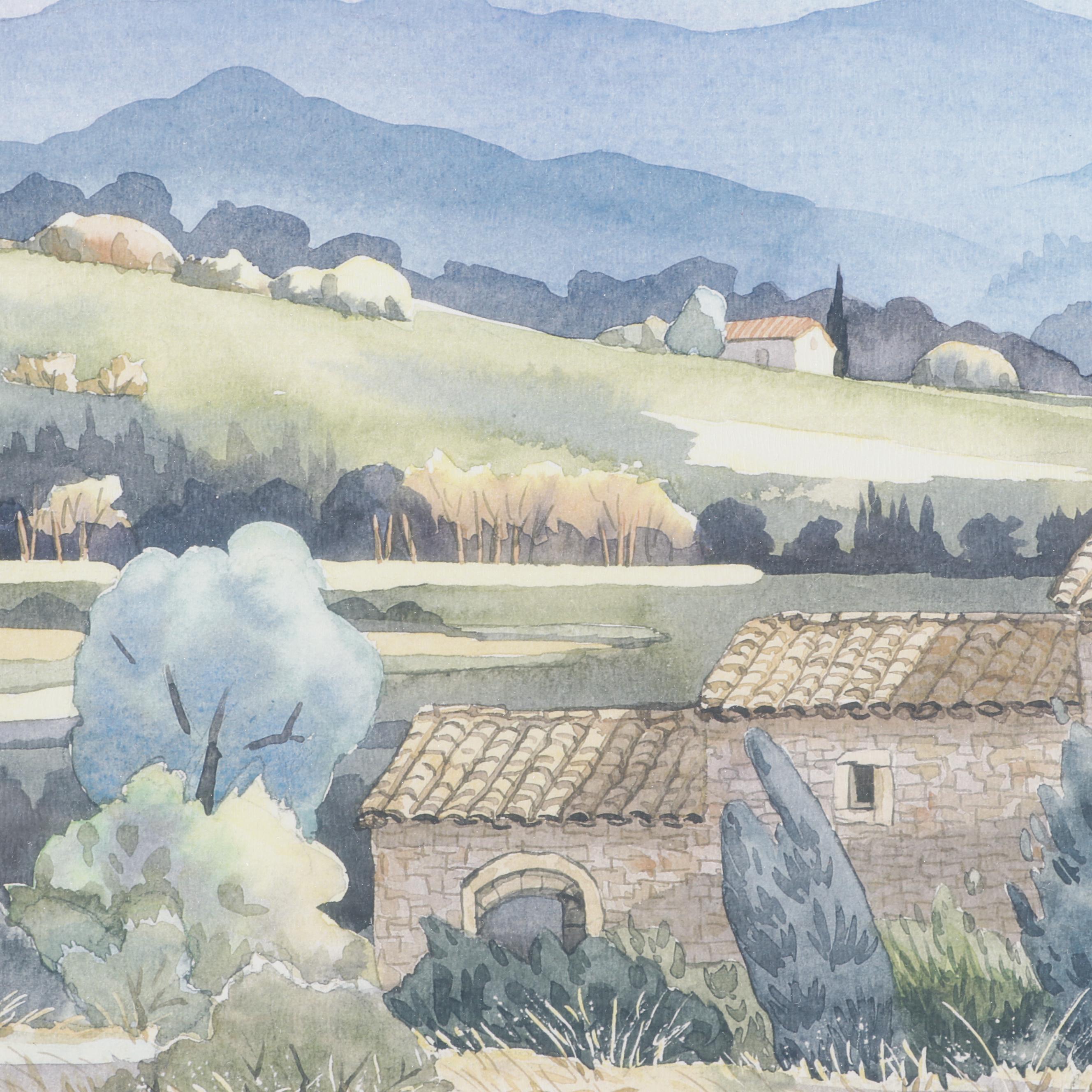 M. Castellani Watercolor Painting of Architectural Landscape