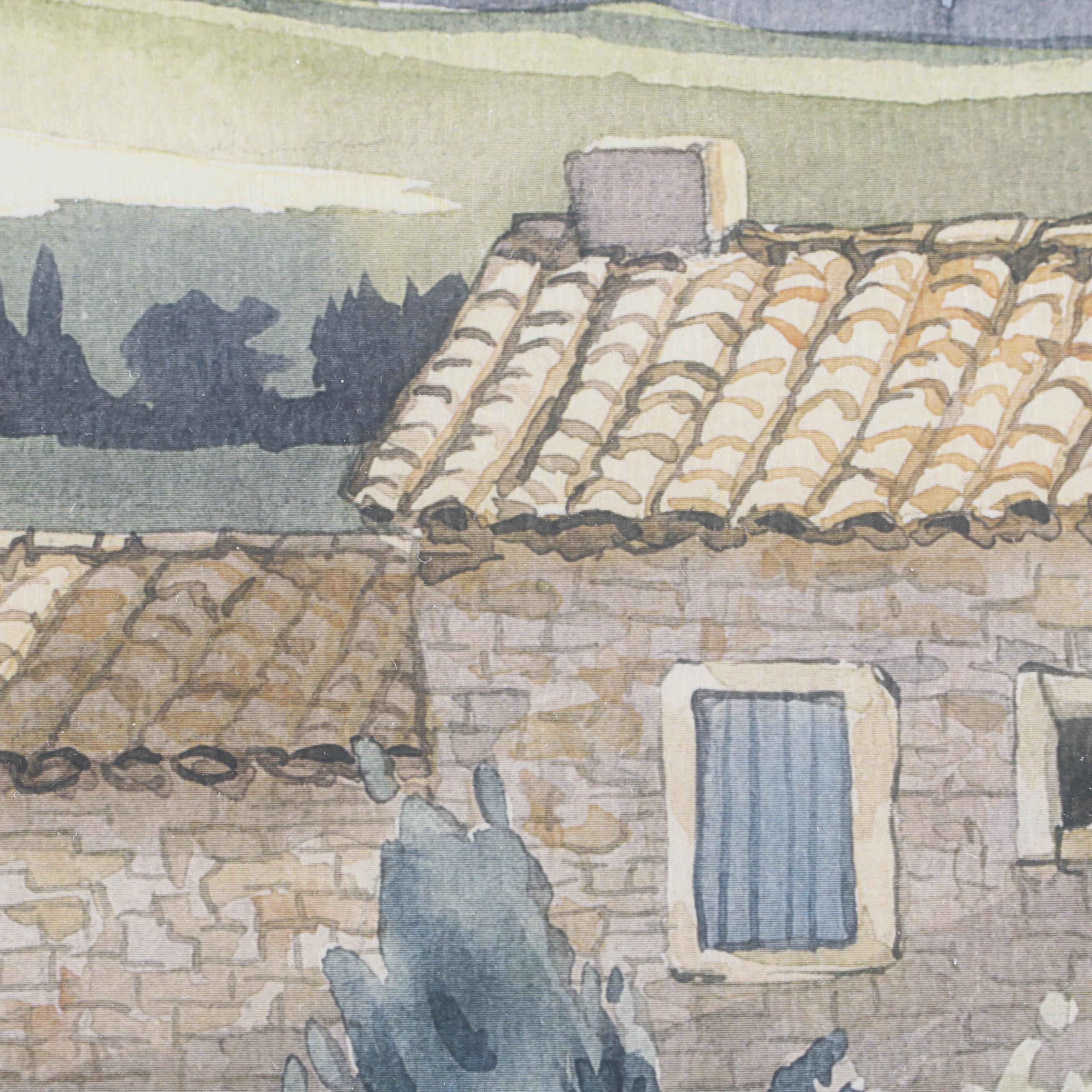 M. Castellani Watercolor Painting of Architectural Landscape