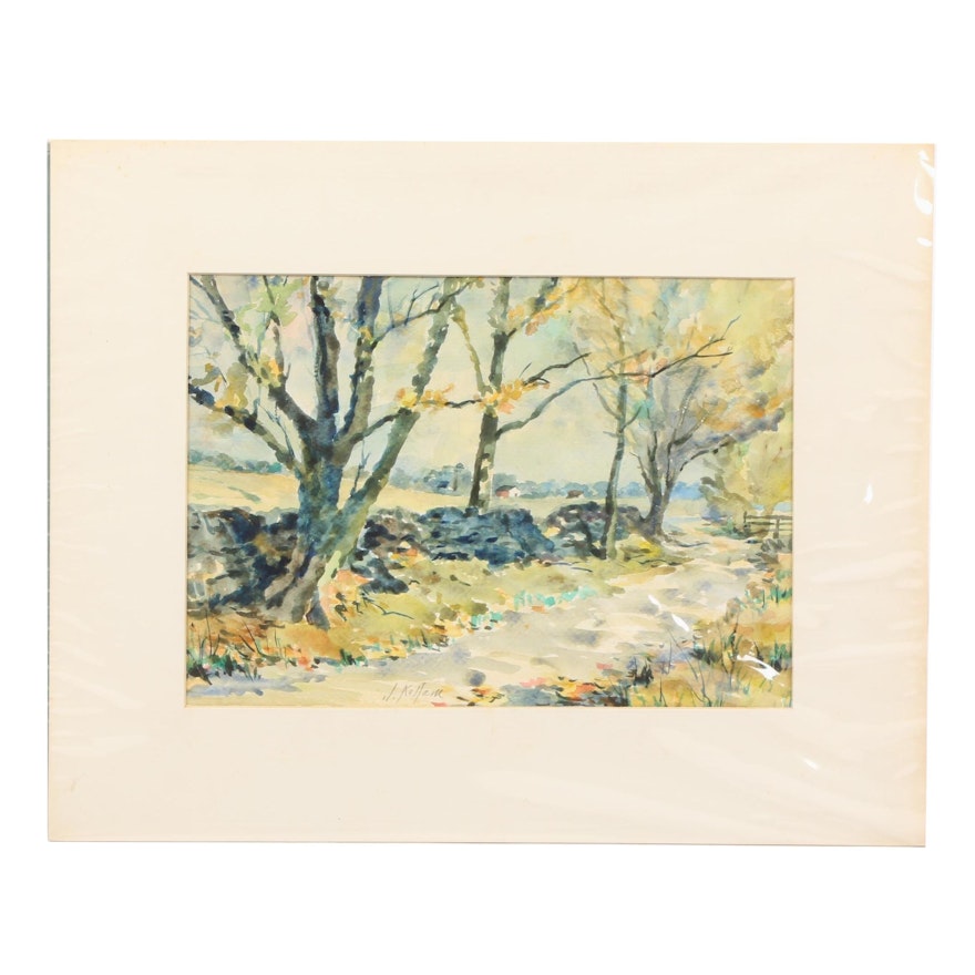 Jack Kellam Watercolor Painting of Fall Landscape