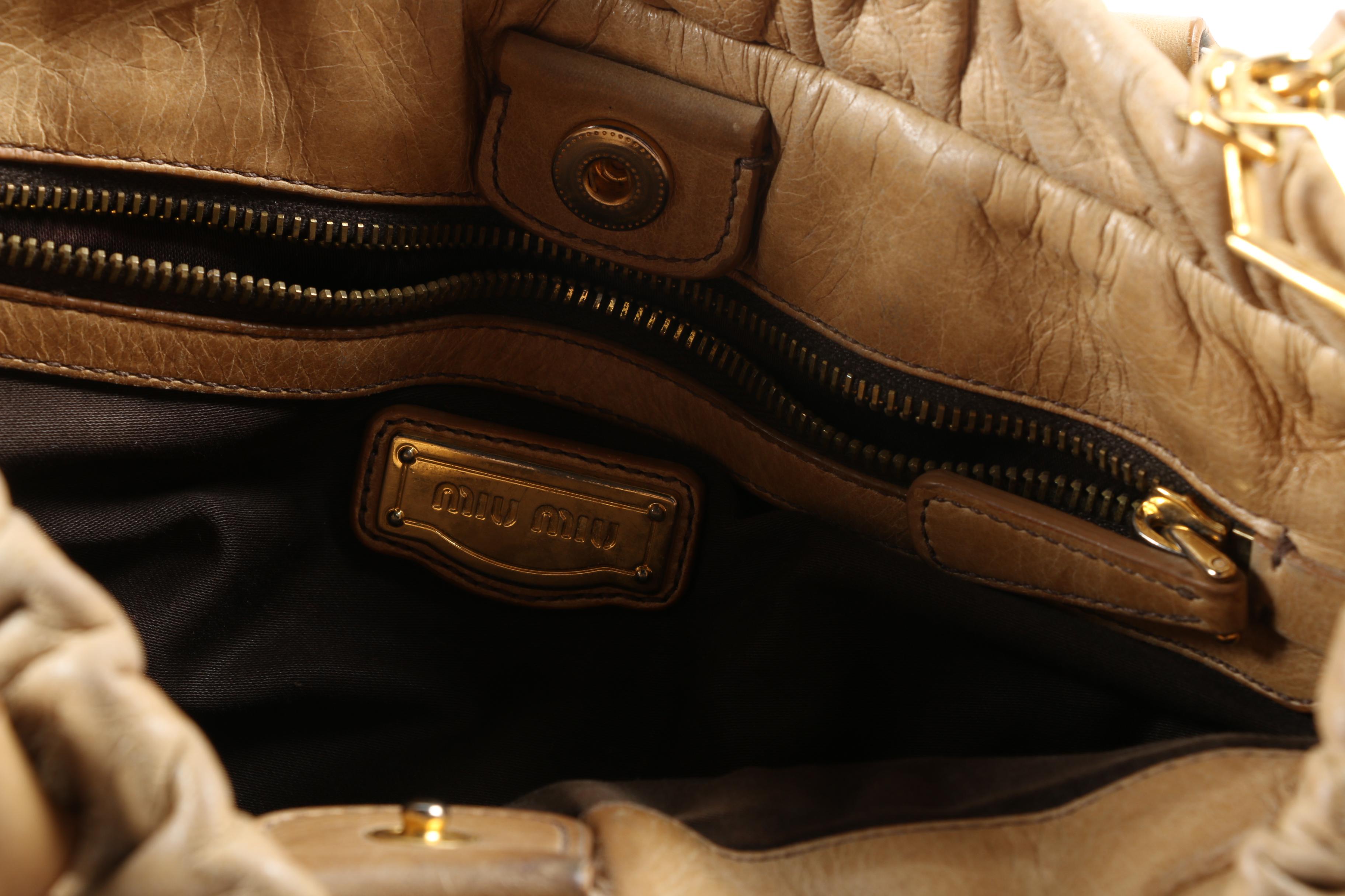 Miu Miu Two Way Bag in Distressed Beige Leather