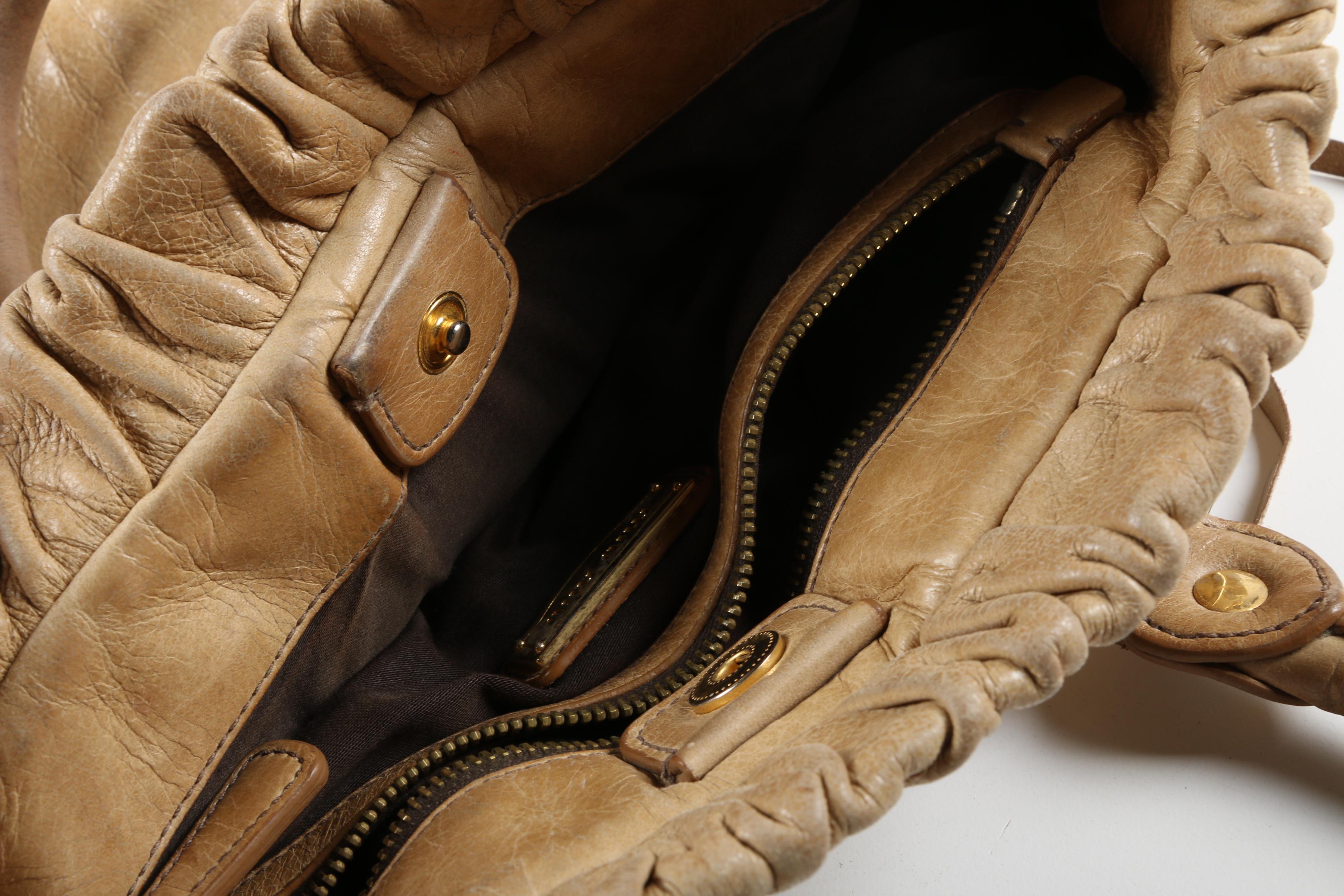 Miu Miu Two Way Bag in Distressed Beige Leather