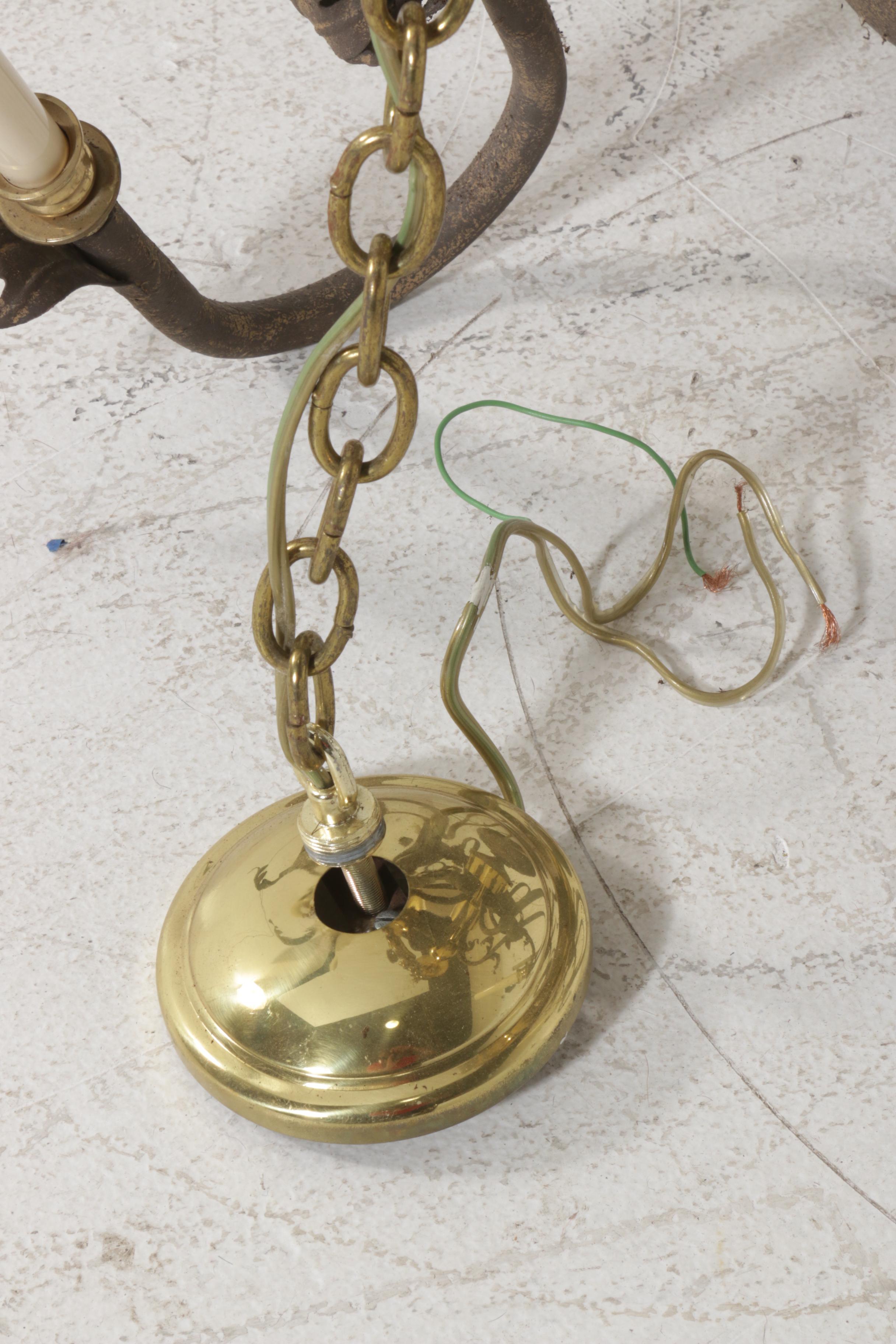 Antiqued Metal Nine-Arm Chandelier with Shades