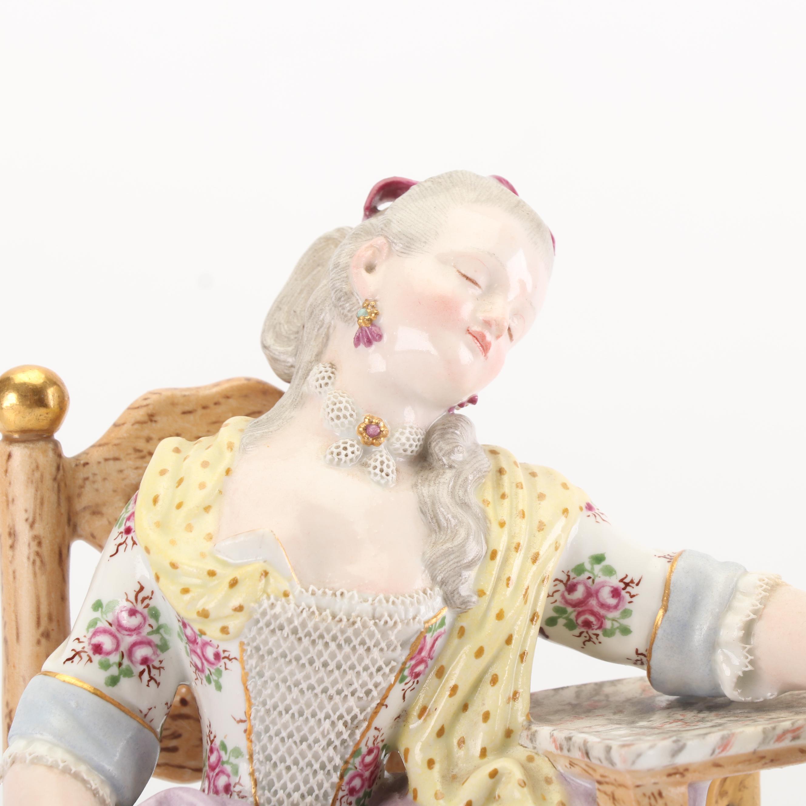 Meissen Porcelain Figurine of "Girl Sleeping in a Chair", Late 19th Century