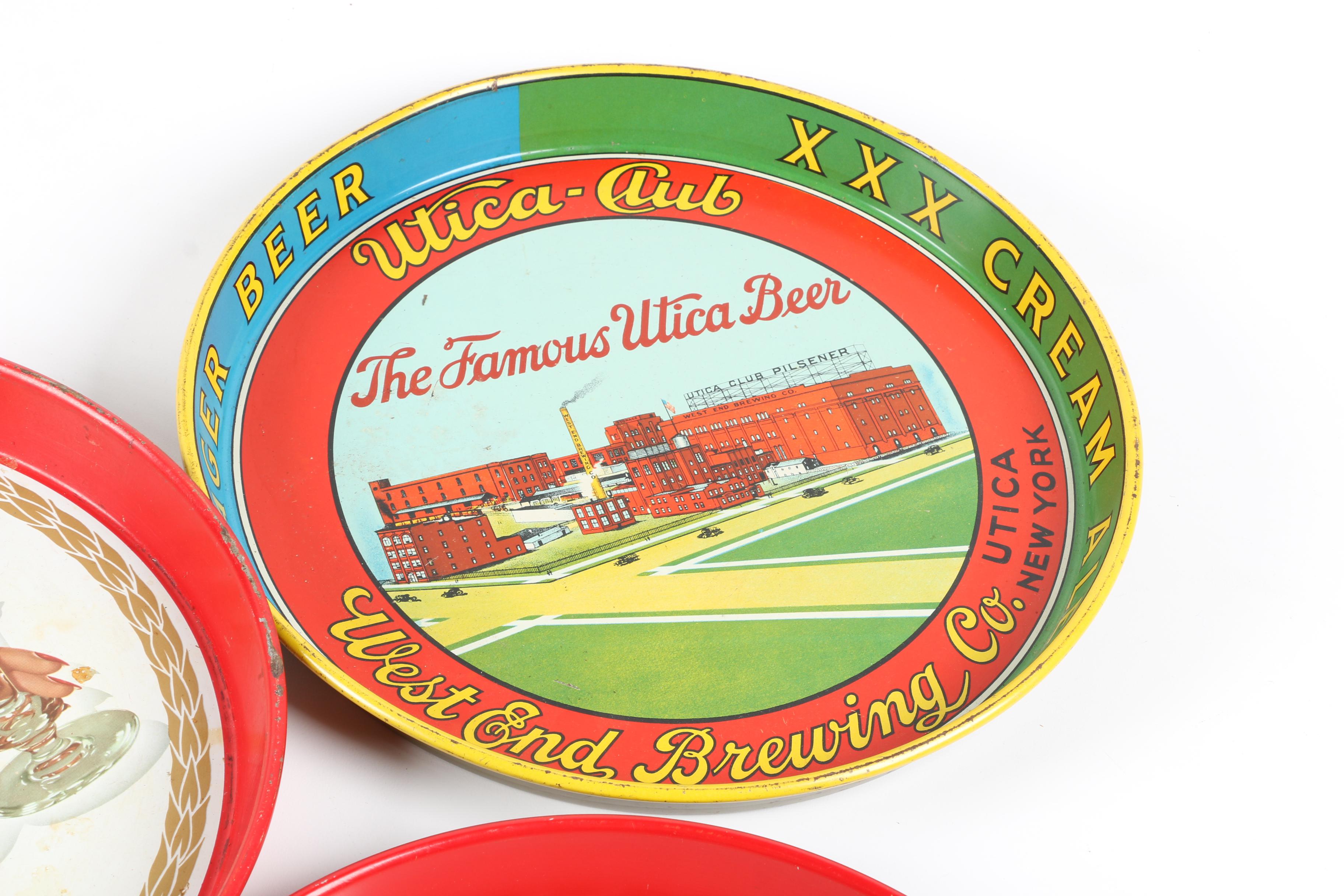 Enameled Tin Beer Serving Trays including West End Brewing Co. and Beck