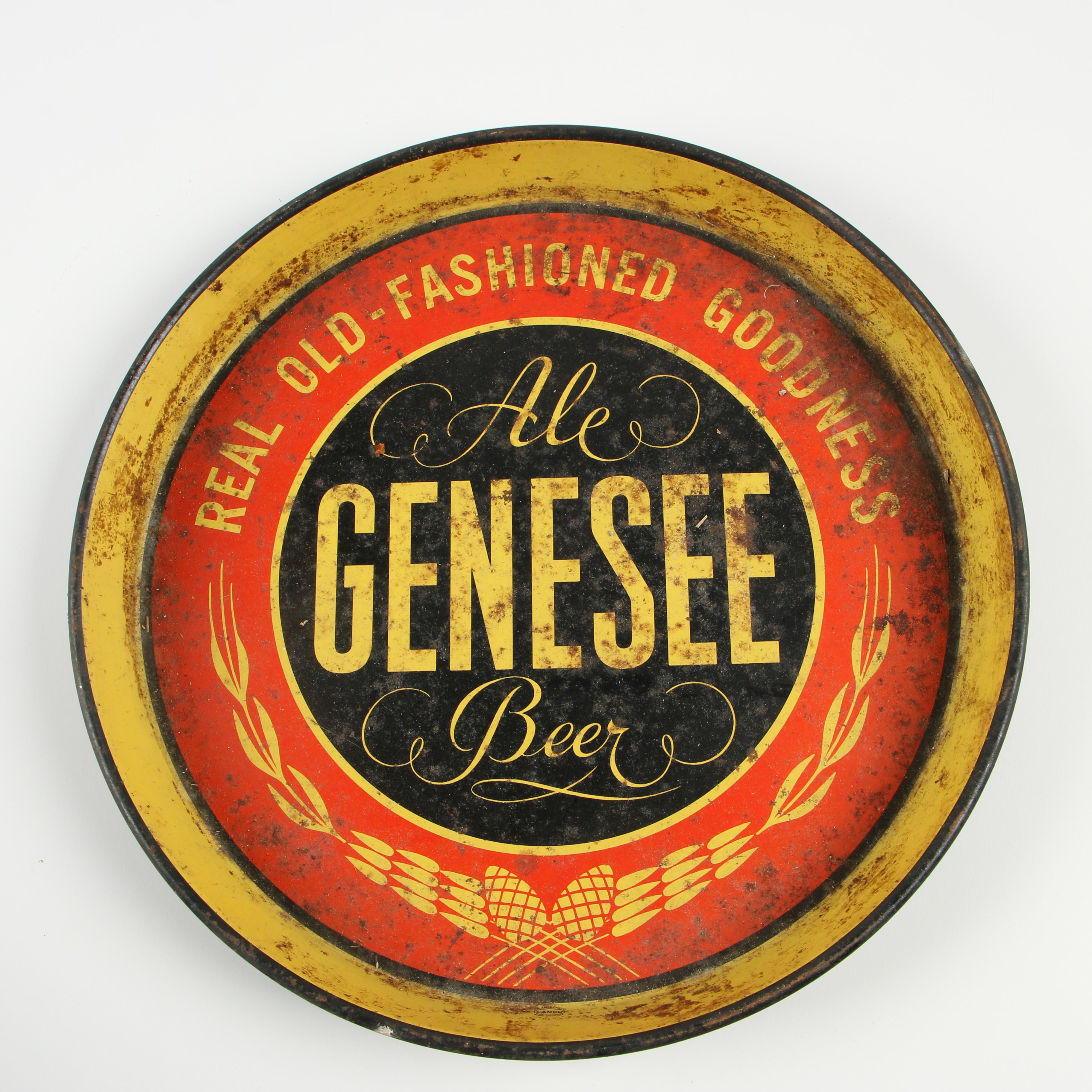 Enameled Tin Beer Serving Trays including Genesee and Utica Club