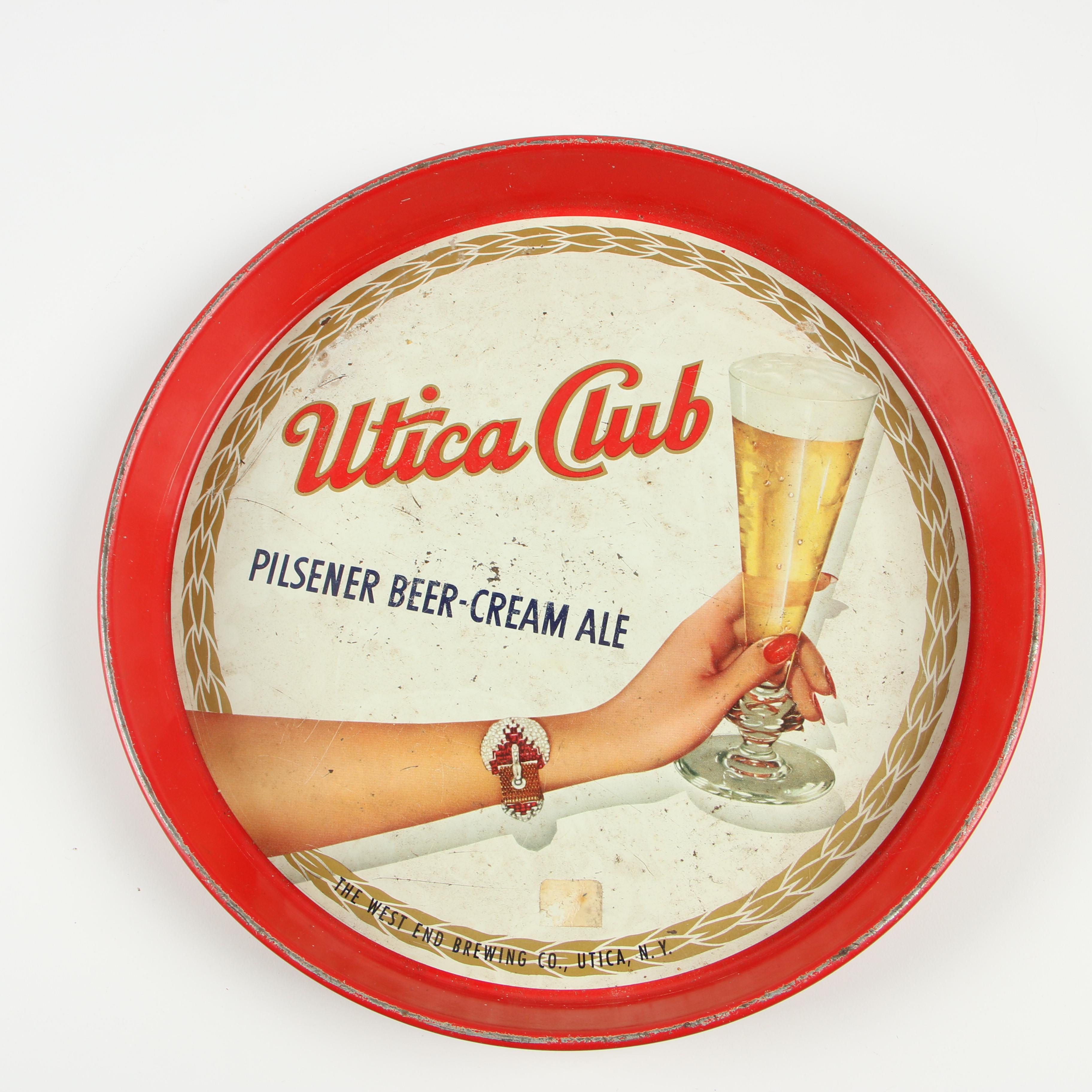 Enameled Tin Beer Serving Trays including Genesee and Utica Club