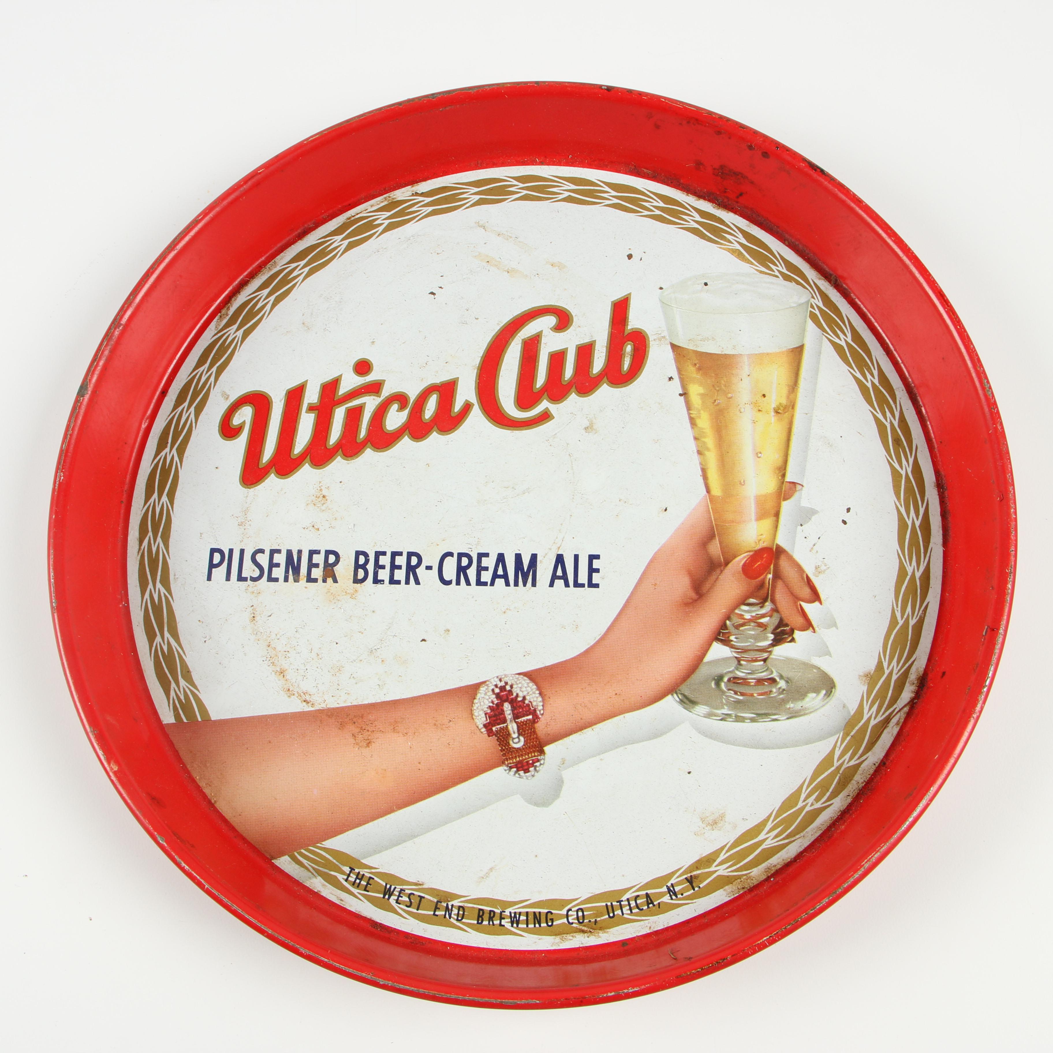 Enameled Tin Beer Serving Trays including Genesee and Utica Club
