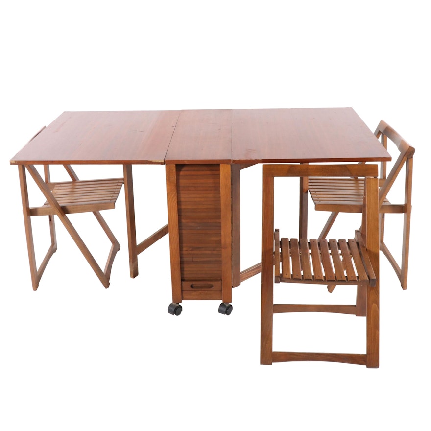 Mid Century Modern Birch Drop Leaf Table and Three Chairs, 1980s