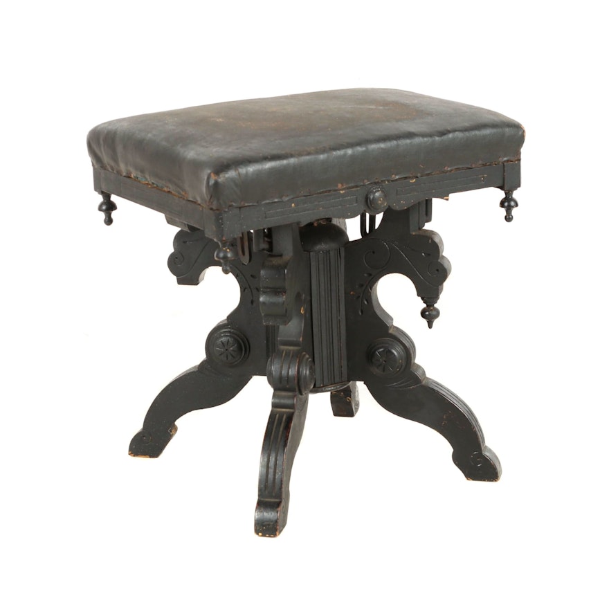 Victorian Leather-Upholstered Walnut Footstool, Circa 1870
