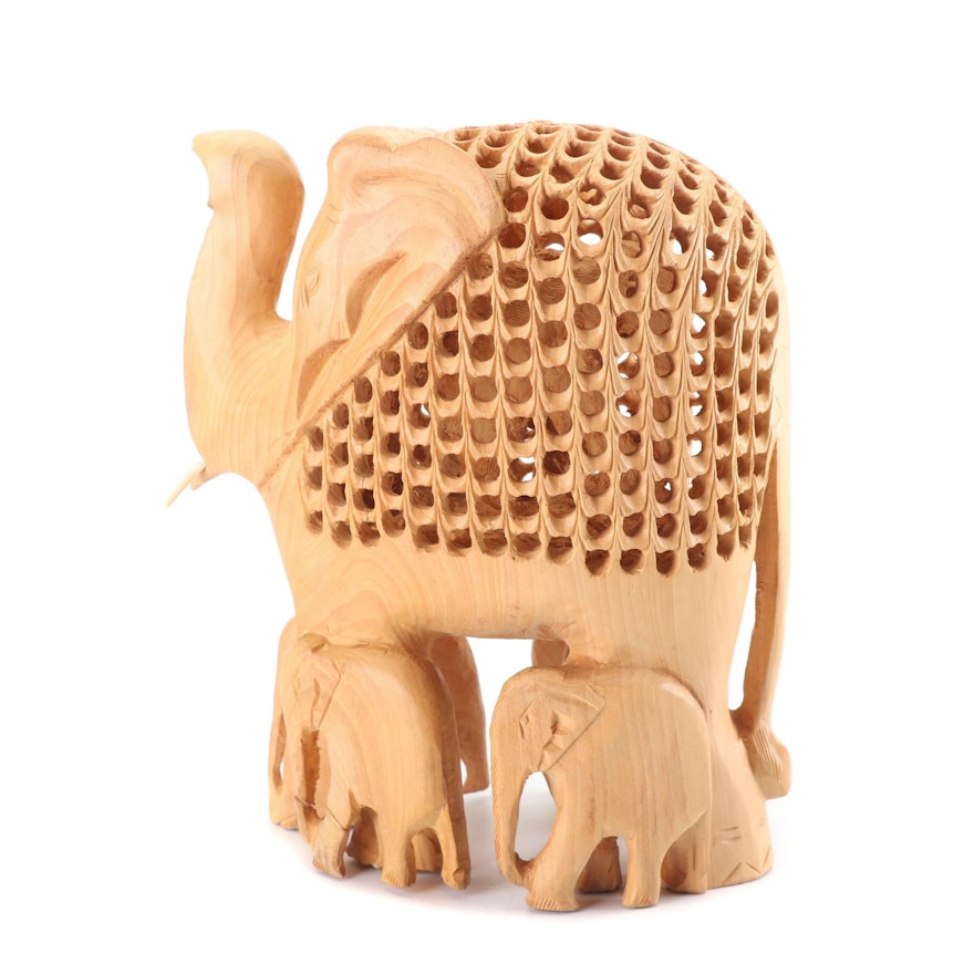 Indian Hand Carved Jali Openwork Elephant Figurine