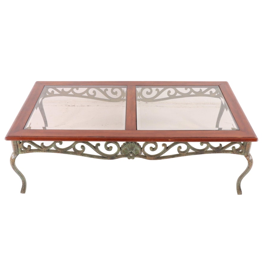 Contemporary Glass Top Coffee Table with Decorative Metal Base