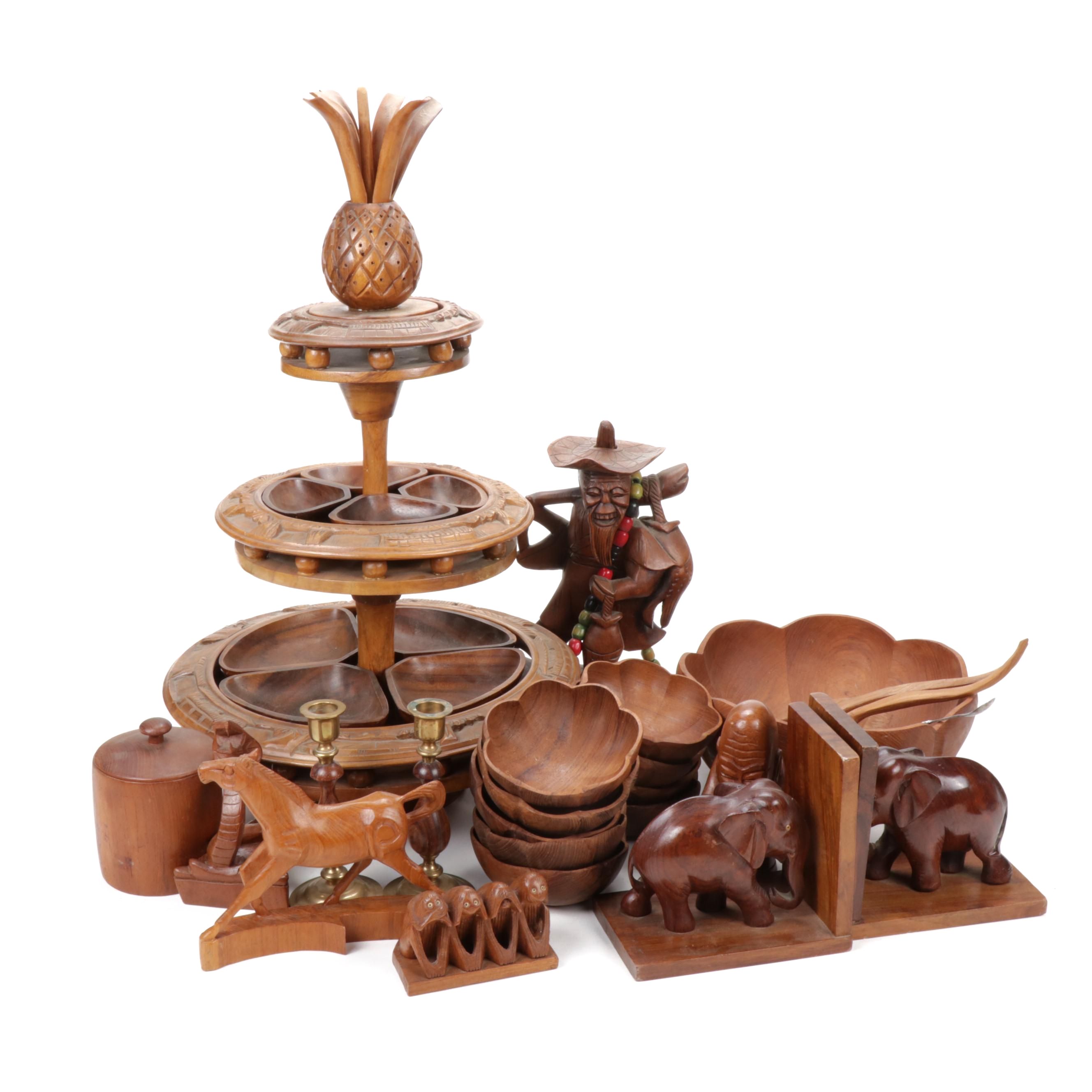 Hand-Carved Teak Wood Decor and Serveware