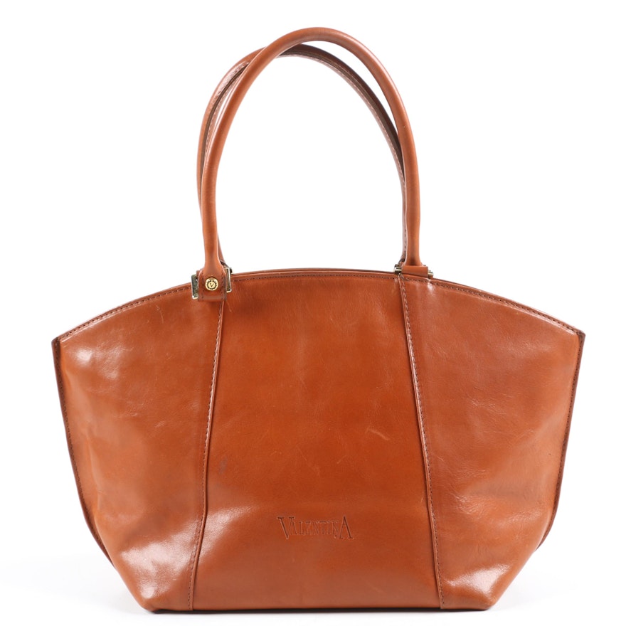 Valentina Shoulder Bag in Cognac Leather, Made in Italy