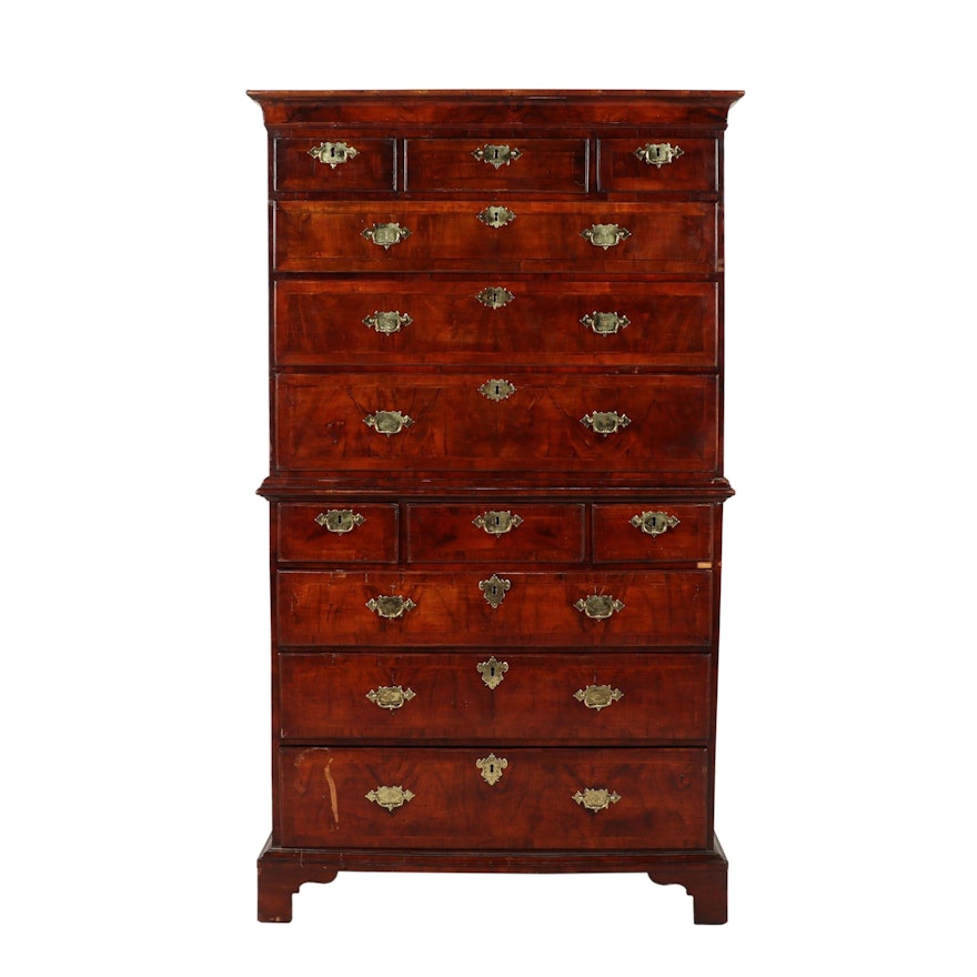 George III Figured Walnut Chest on Chest, Early to Mid 19th Century