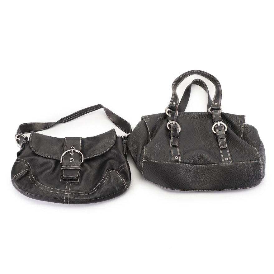 Coach Black Leather Soho Flap Buckle and Pebbled Leather Chelsea Satchel