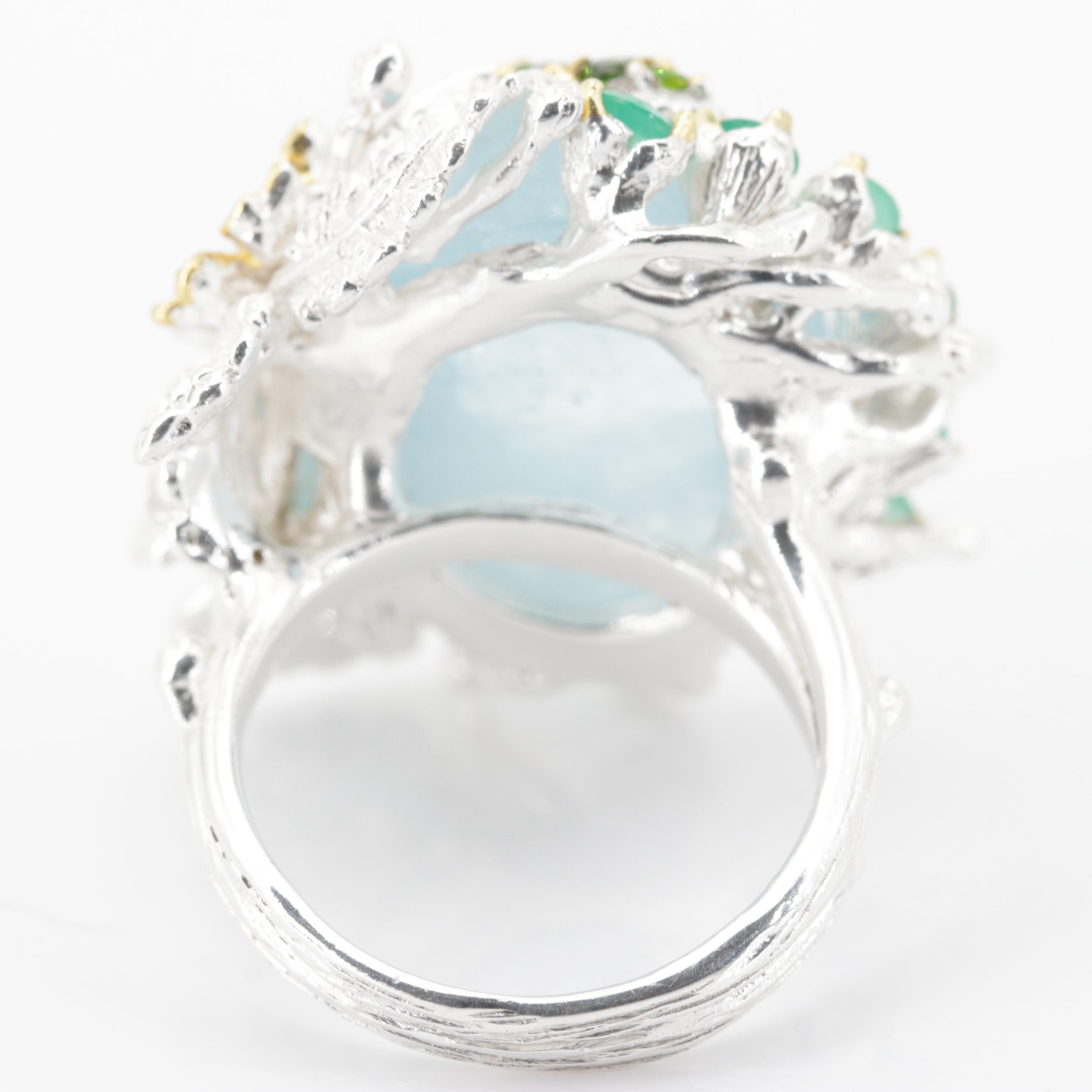 Sterling Silver 34.69 CT Aquamarine and Multi-Gemstone Ring