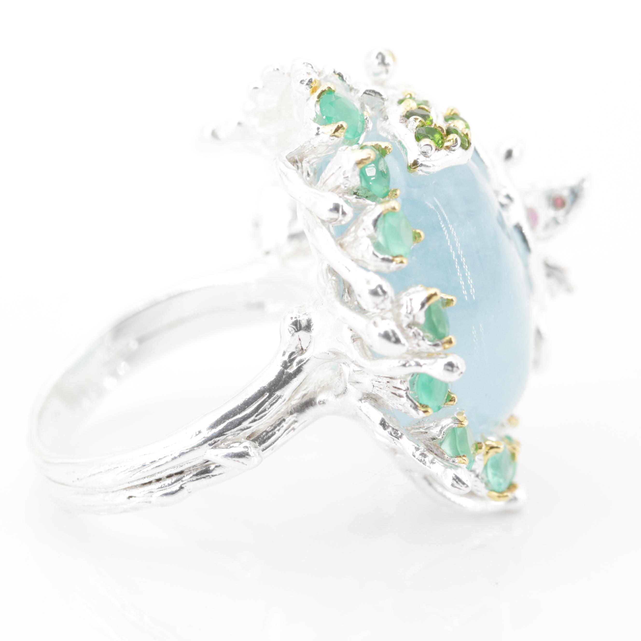 Sterling Silver 34.69 CT Aquamarine and Multi-Gemstone Ring