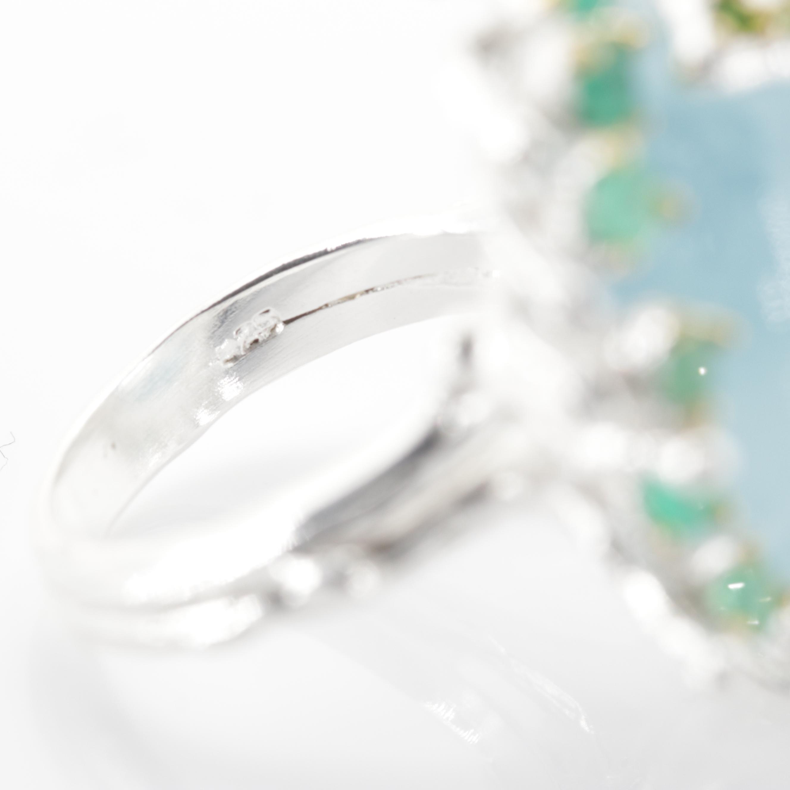 Sterling Silver 34.69 CT Aquamarine and Multi-Gemstone Ring