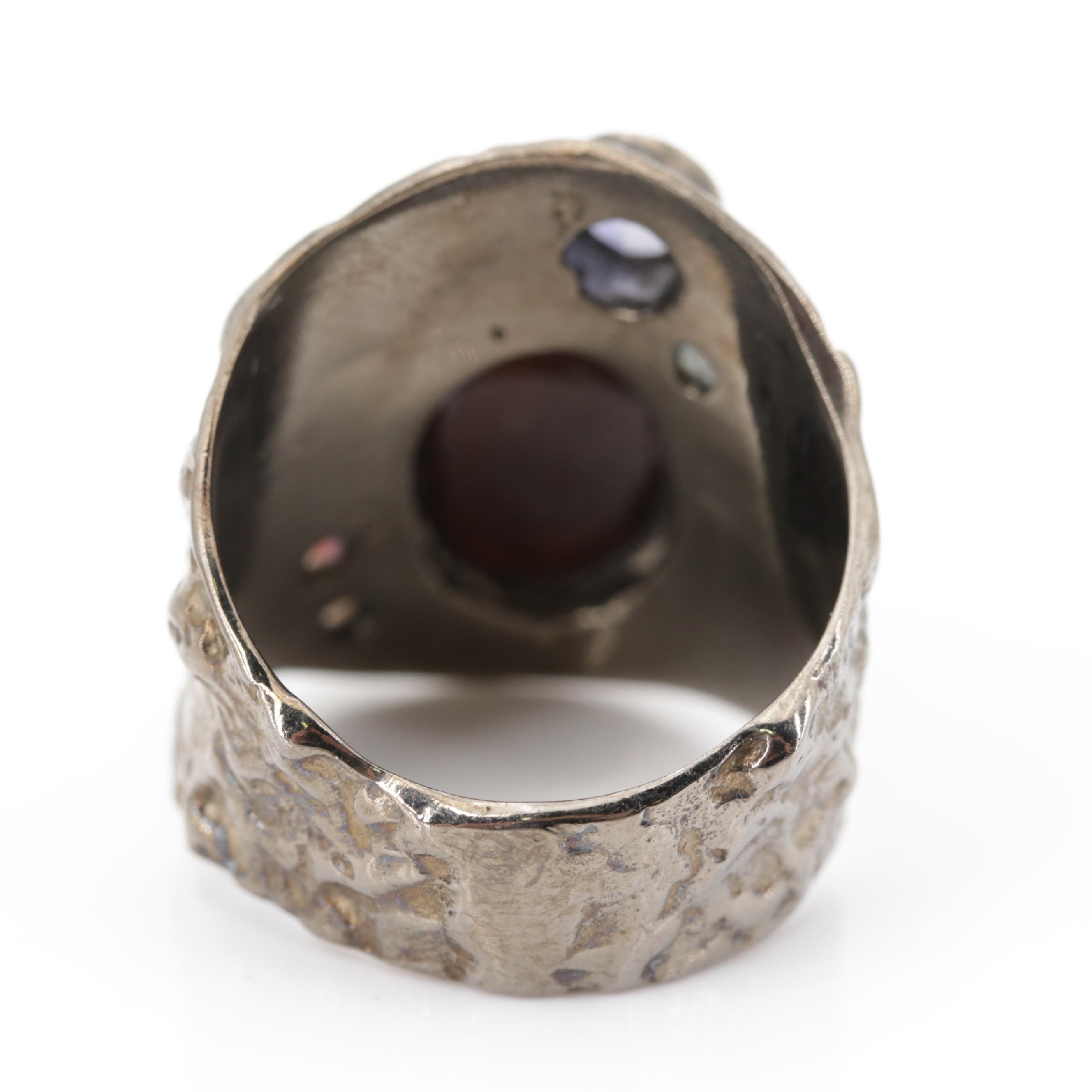 Sterling Silver 5.17 CT Opal, Blue Topaz and Tanzanite Ring