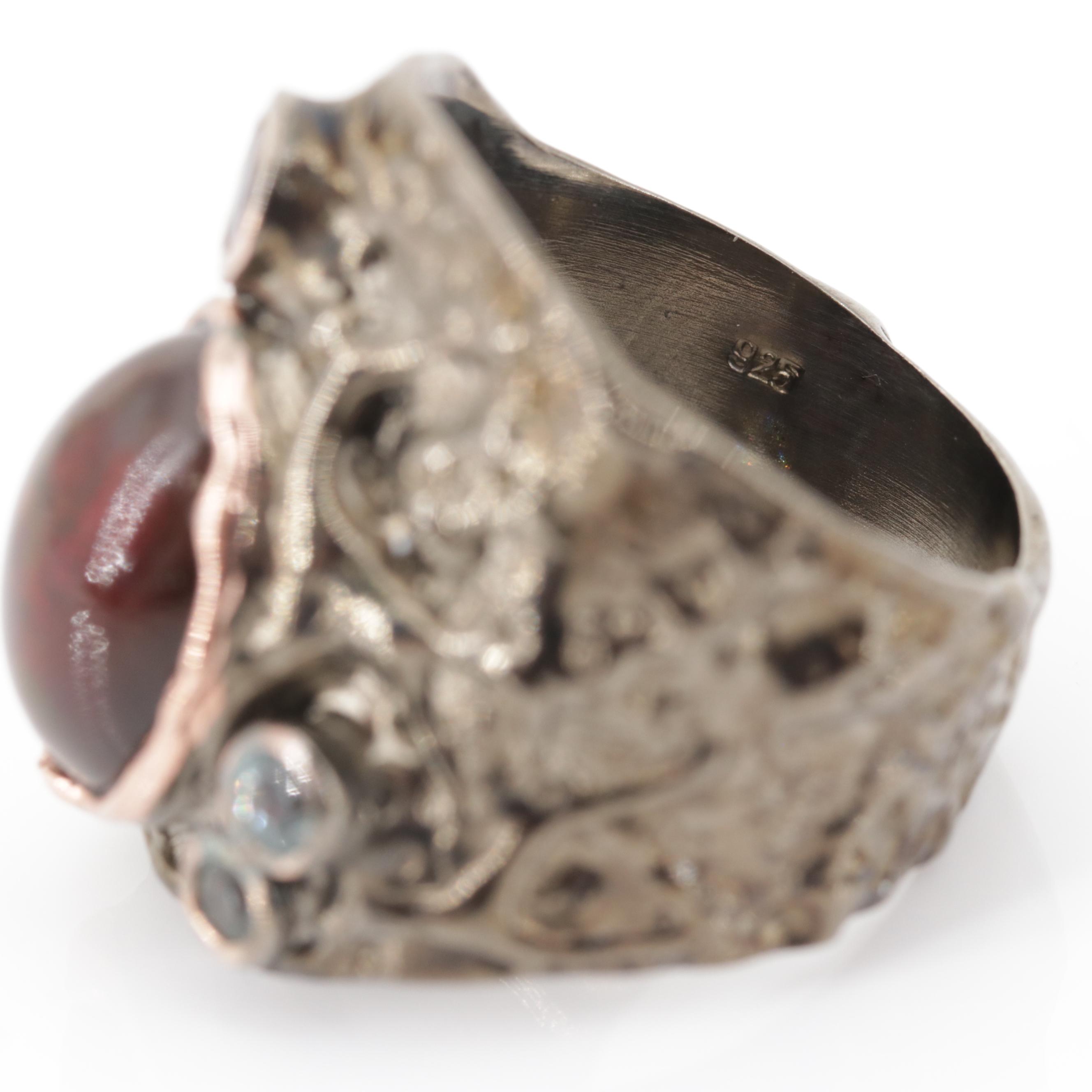 Sterling Silver 5.17 CT Opal, Blue Topaz and Tanzanite Ring