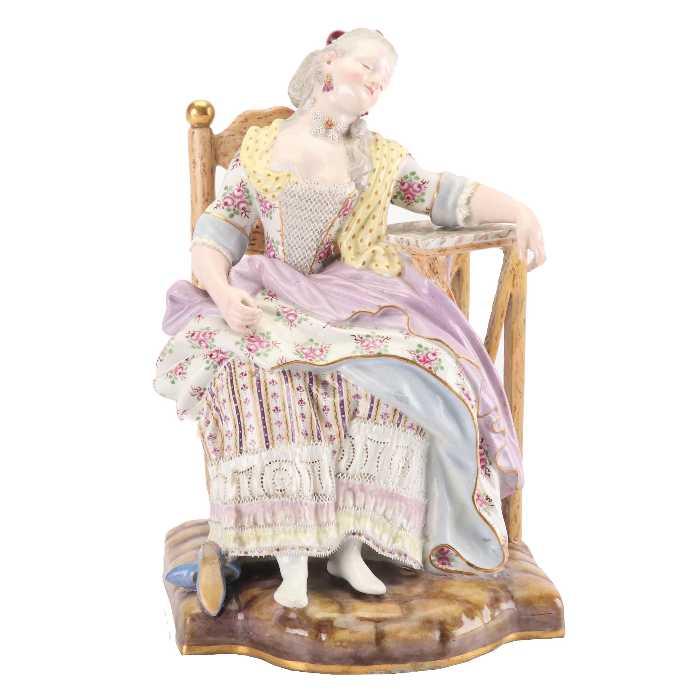 Meissen Porcelain Figurine of "Girl Sleeping in a Chair", Late 19th Century