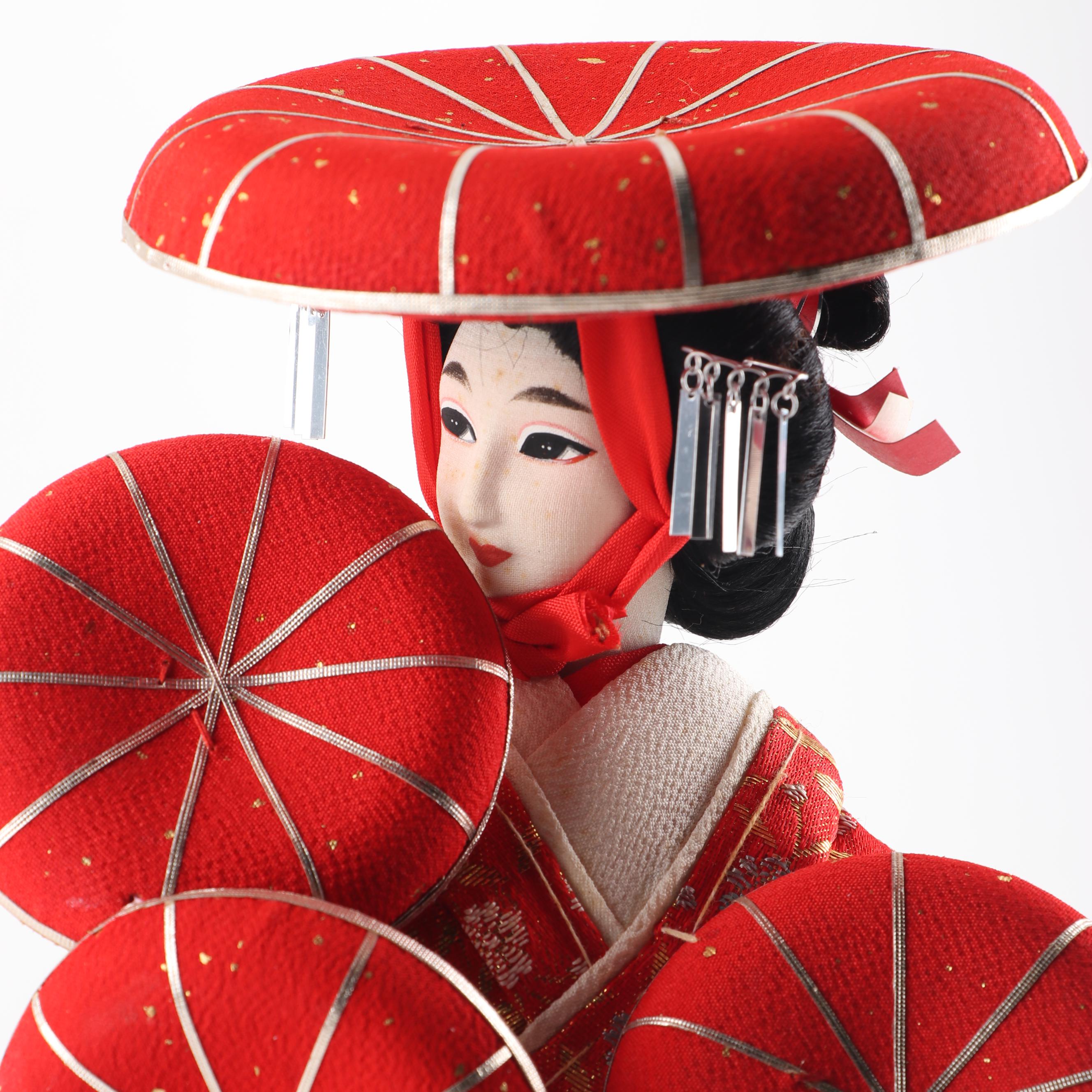 Vintage Japanese Cloth Doll on Stand