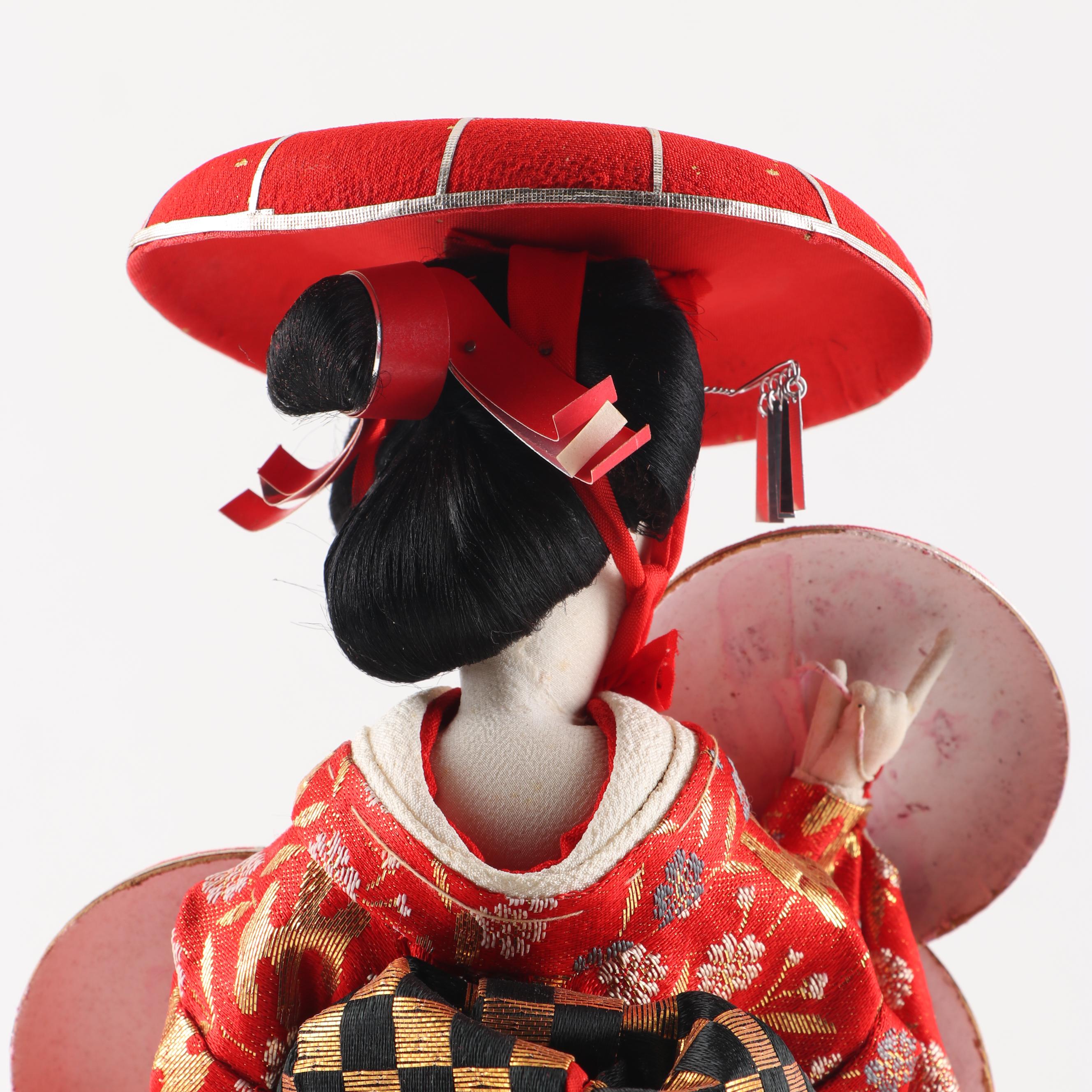 Vintage Japanese Cloth Doll on Stand