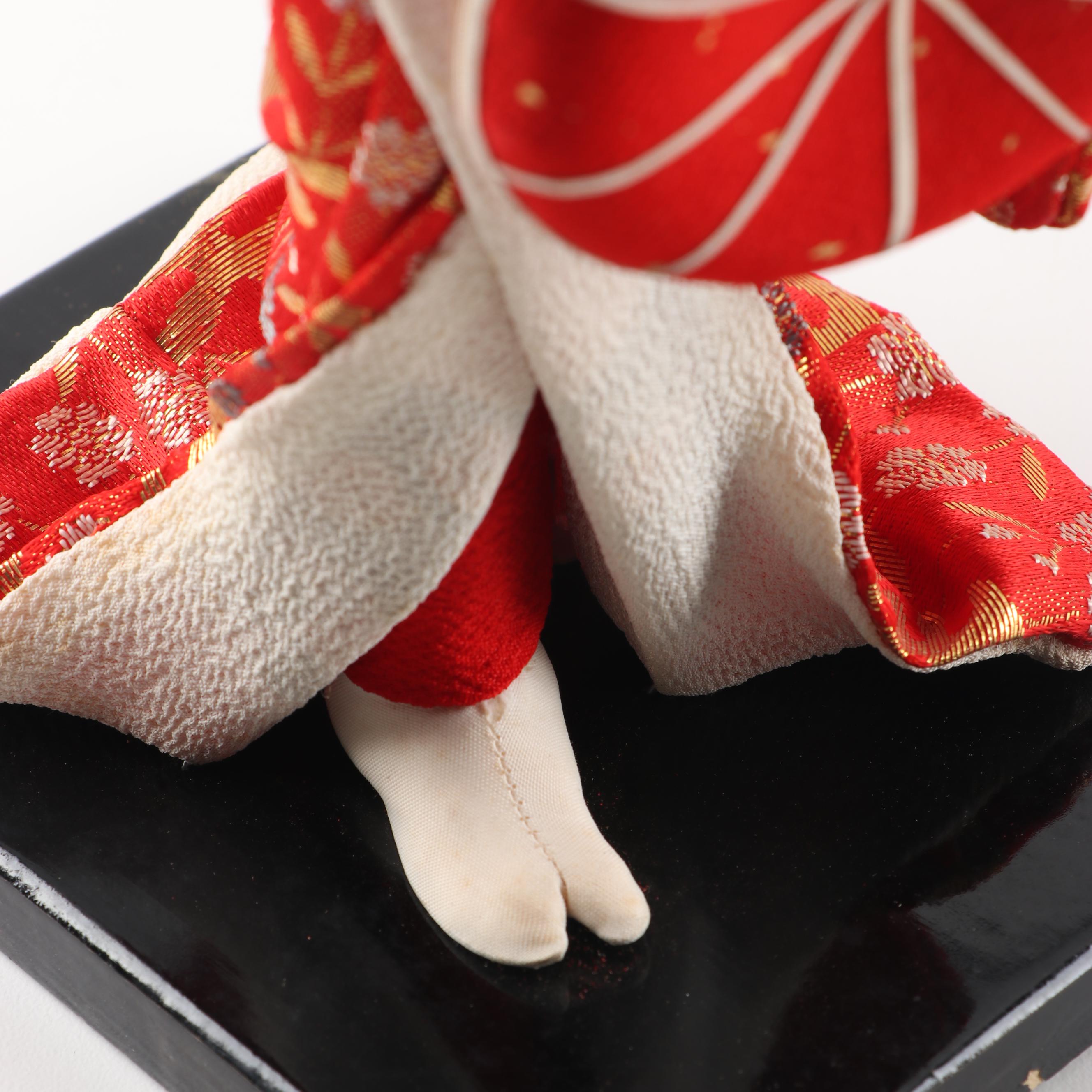 Vintage Japanese Cloth Doll on Stand