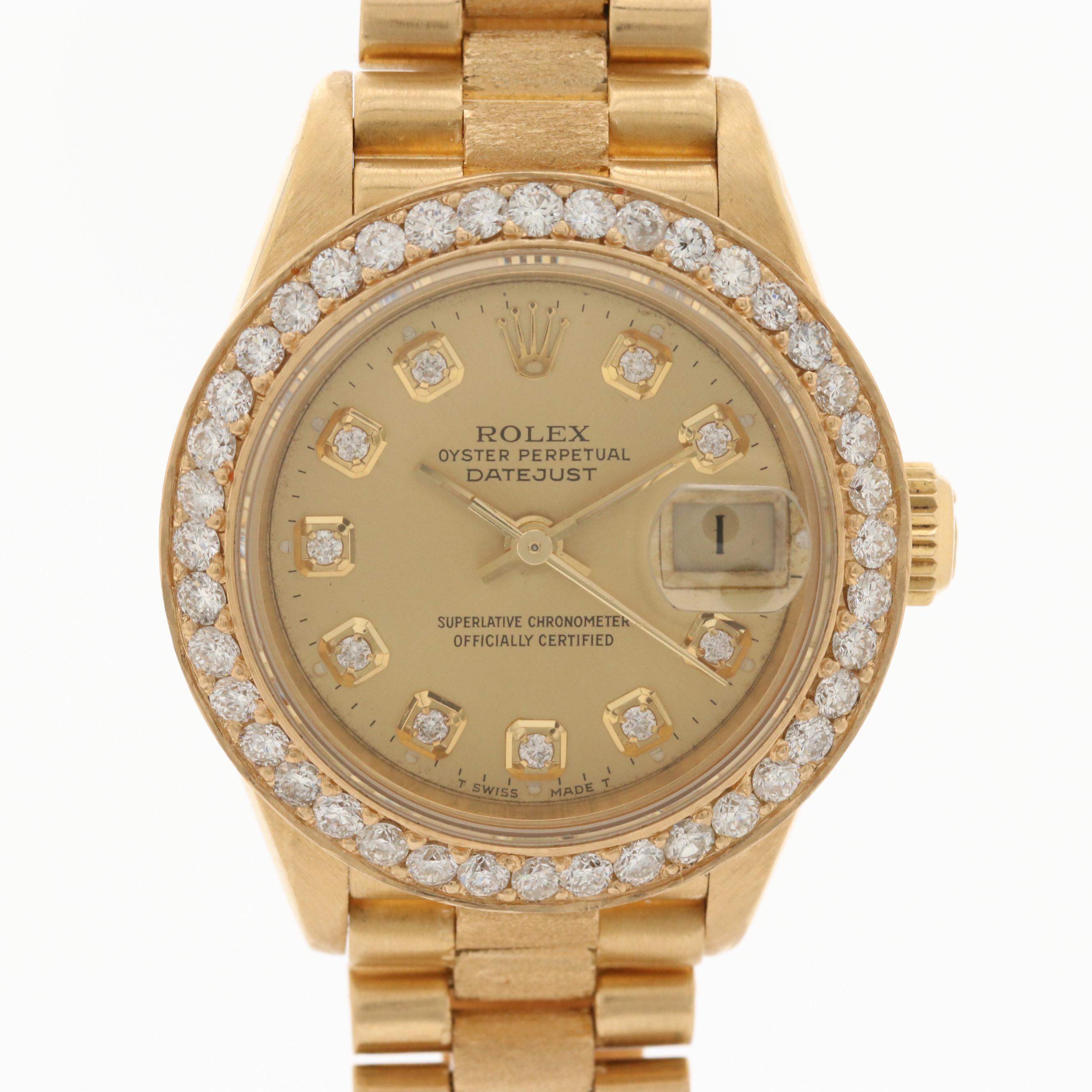 Rolex Datejust President 18K Gold Automatic Watch With 1.20 CTW Diamonds